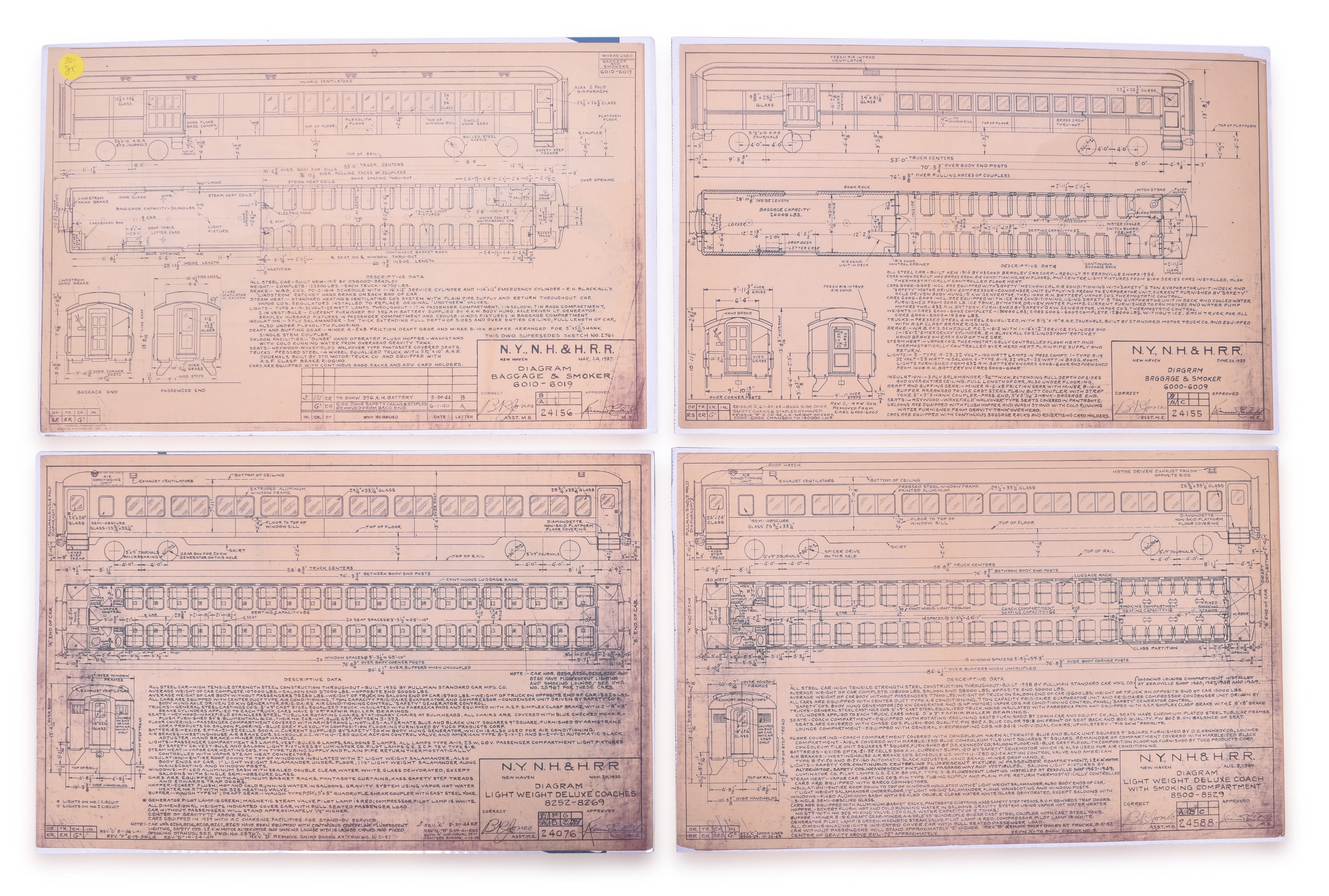 3004 - Three New York, New Haven, & Hartford Heavyweight Pullman Standard and Osgood Bradley Railroad Passenger Car Diagrams thumbnail