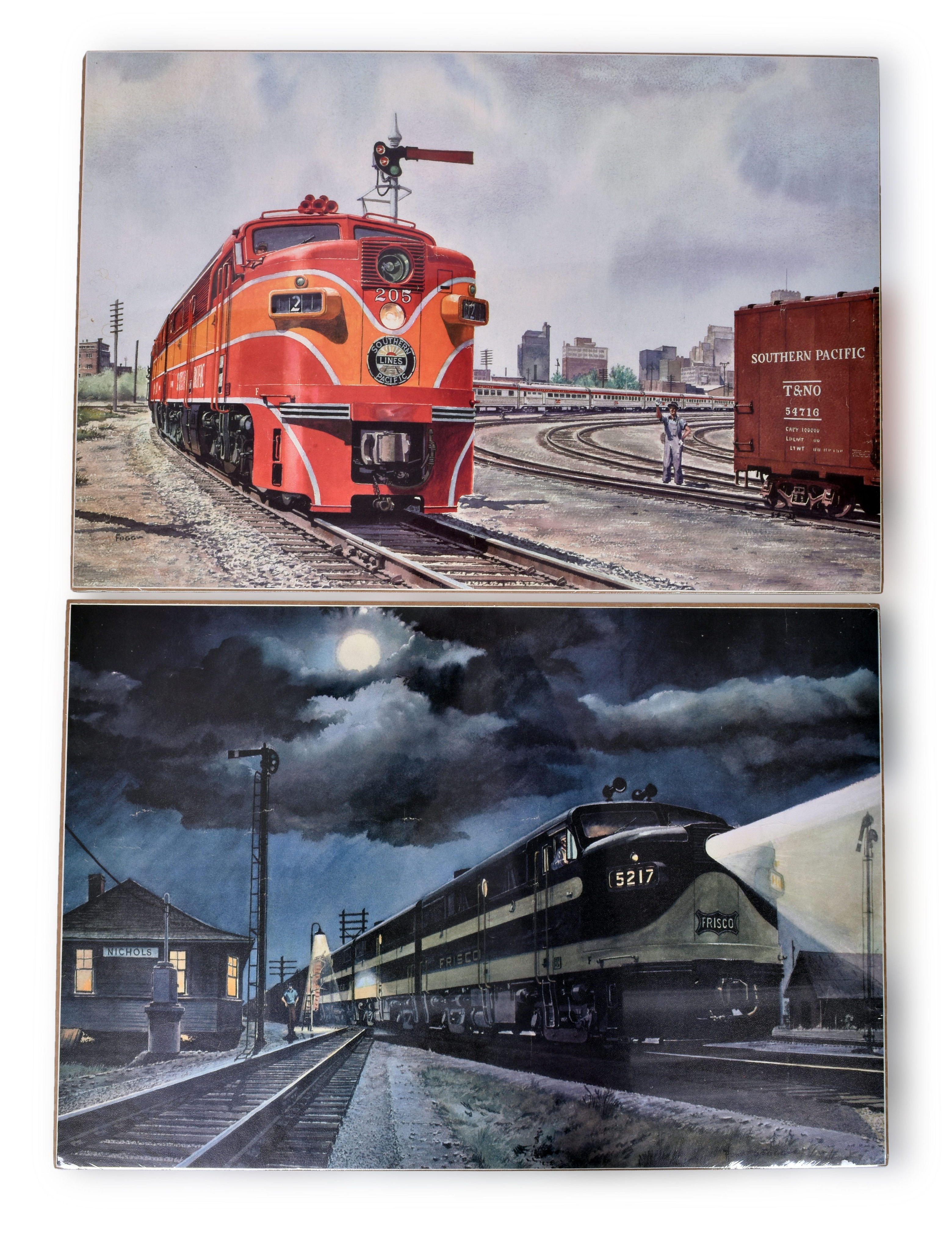 3008 - Pair of Howard Fogg Railroad Prints - Southern Pacific and Frisco thumbnail