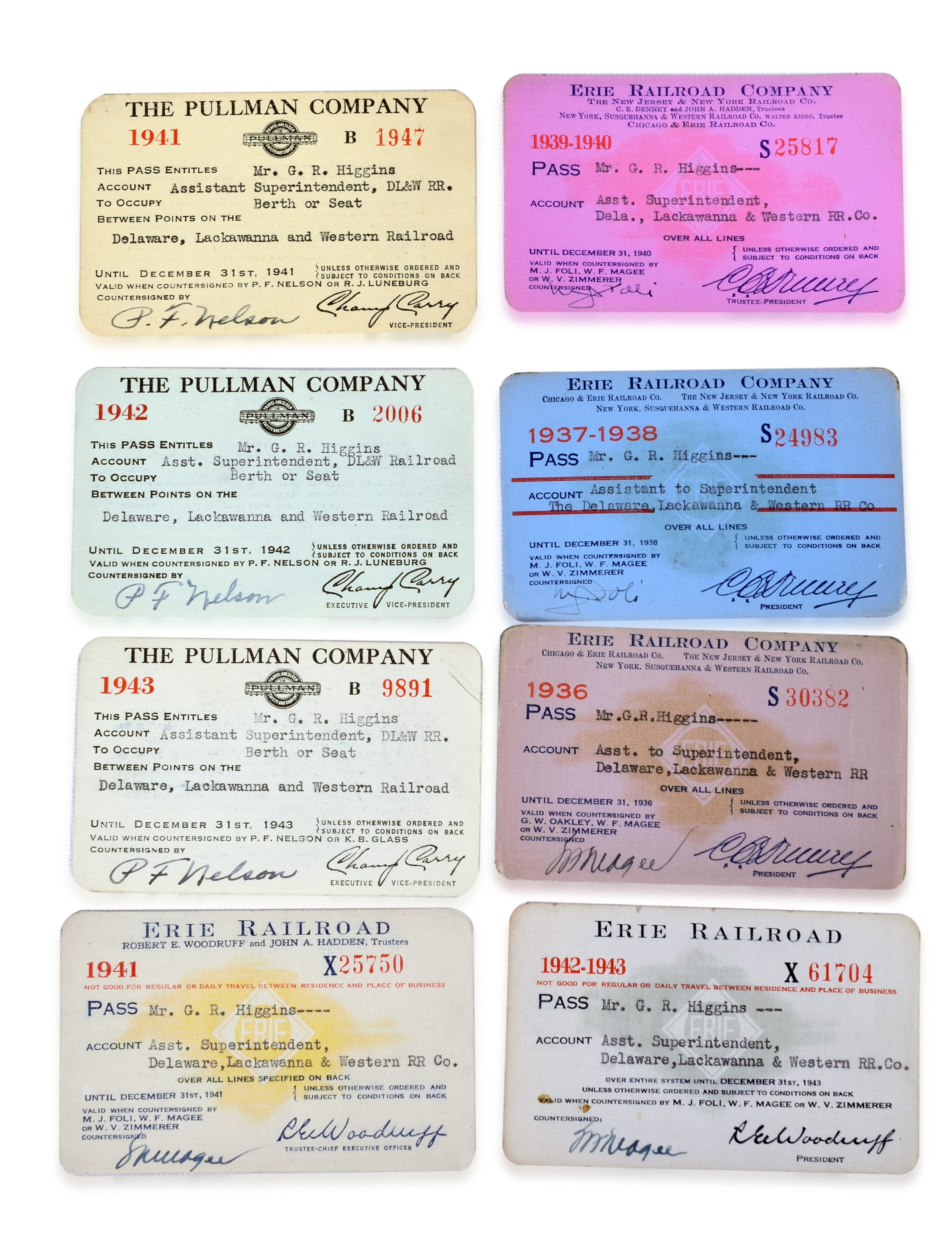 3009 - Eight Erie Railroad and Pullman Annual Passes 1936-1943 thumbnail