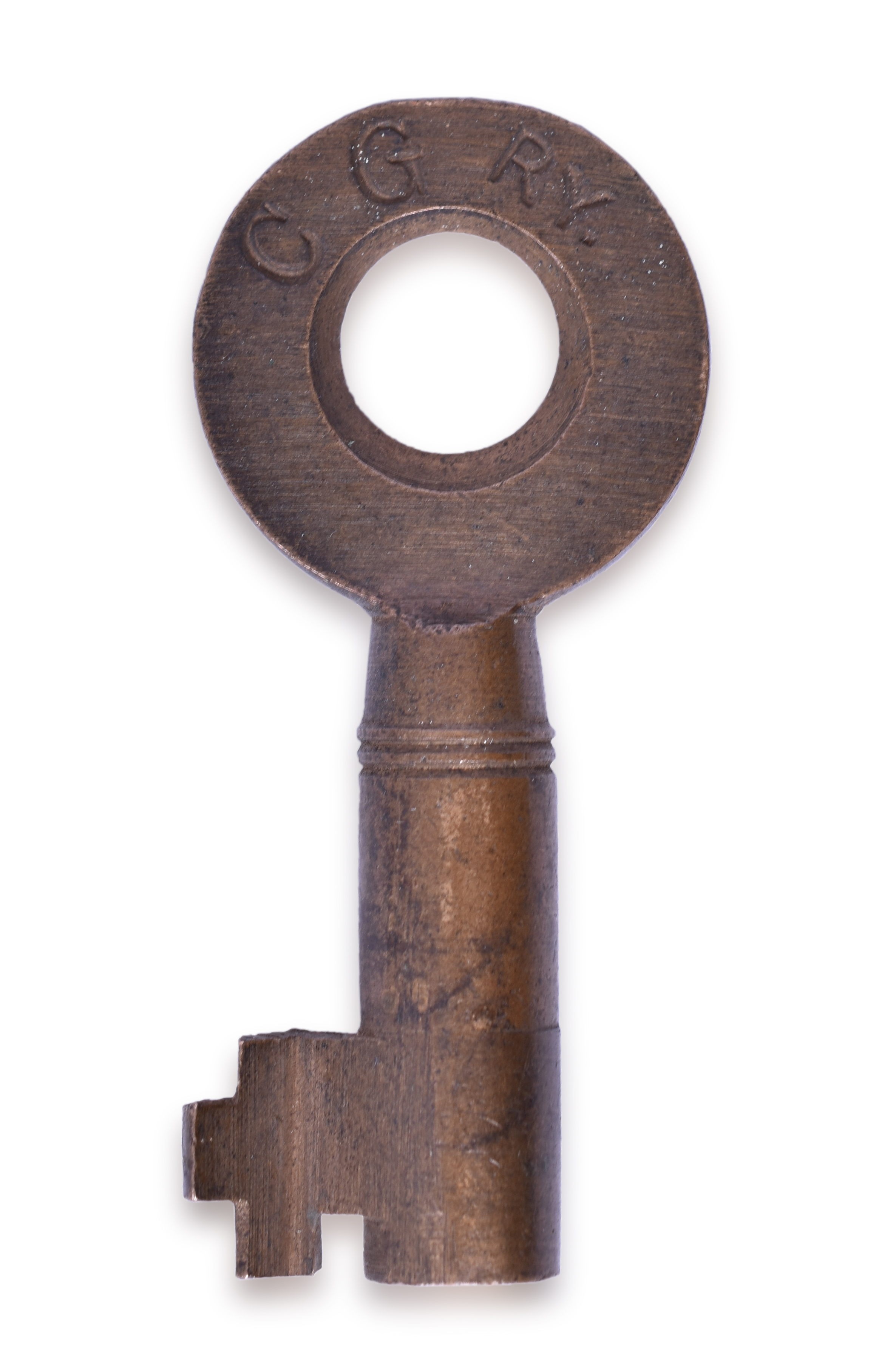 3020 - Central of Georgia Brass Railroad Key - Tapered Barrel, Double Ringed thumbnail