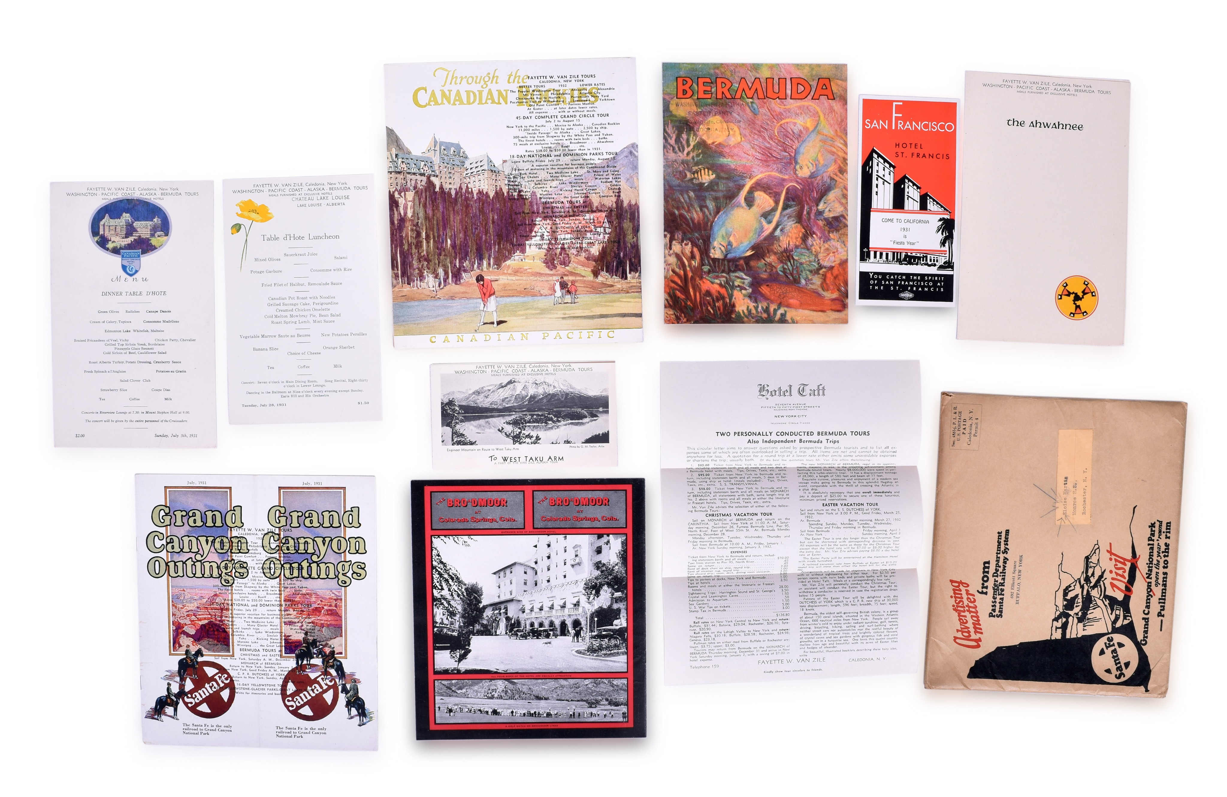 3028 - 1931 Atchison, Topeka and Santa Fe Railway / Van Zile Grand Canyon Tours Packet w/ Original Mailing Envelope thumbnail