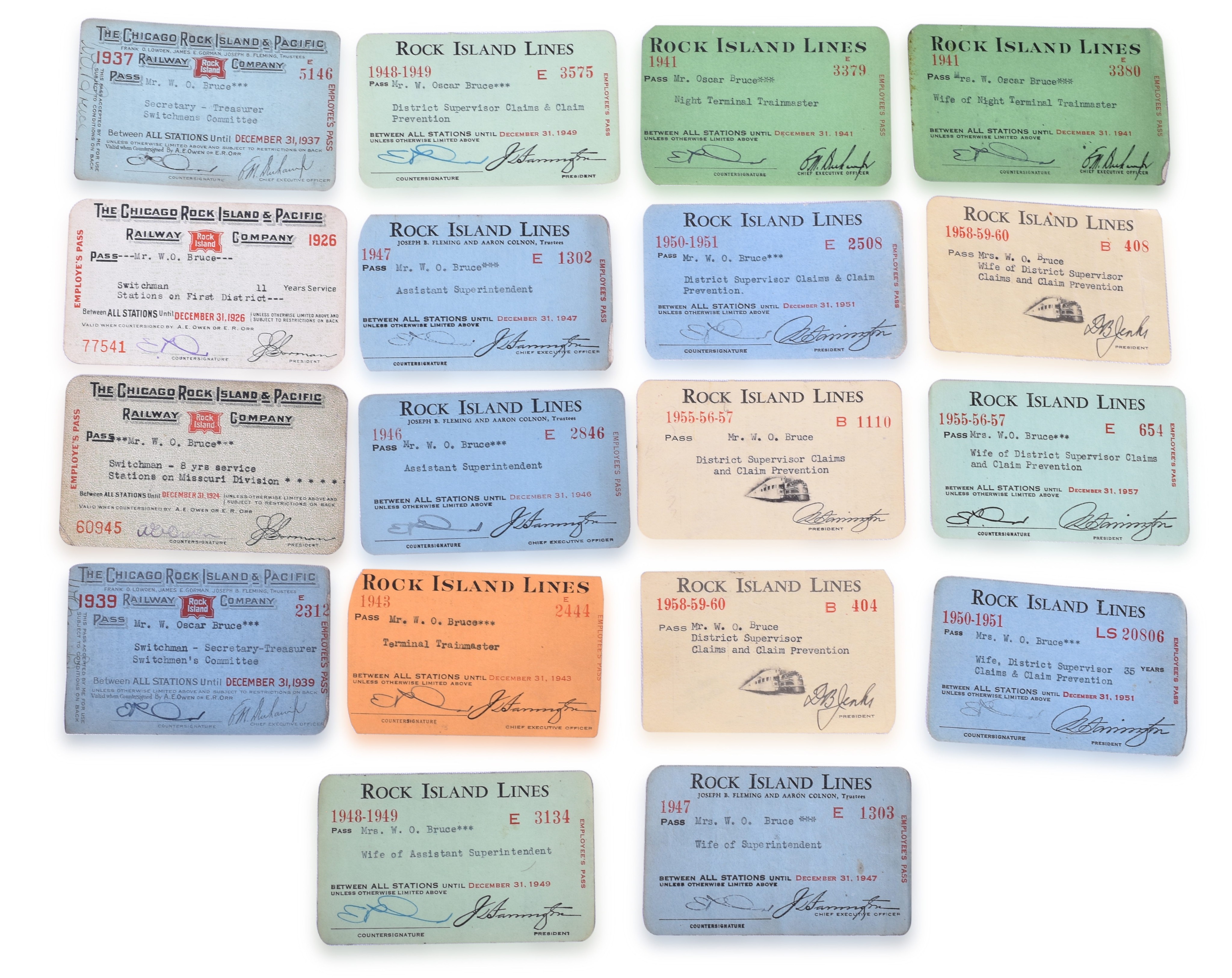 3033 - Eighteen Rock Island Annual Passes - 1924-1960 - Issued to W.O. Bruce thumbnail