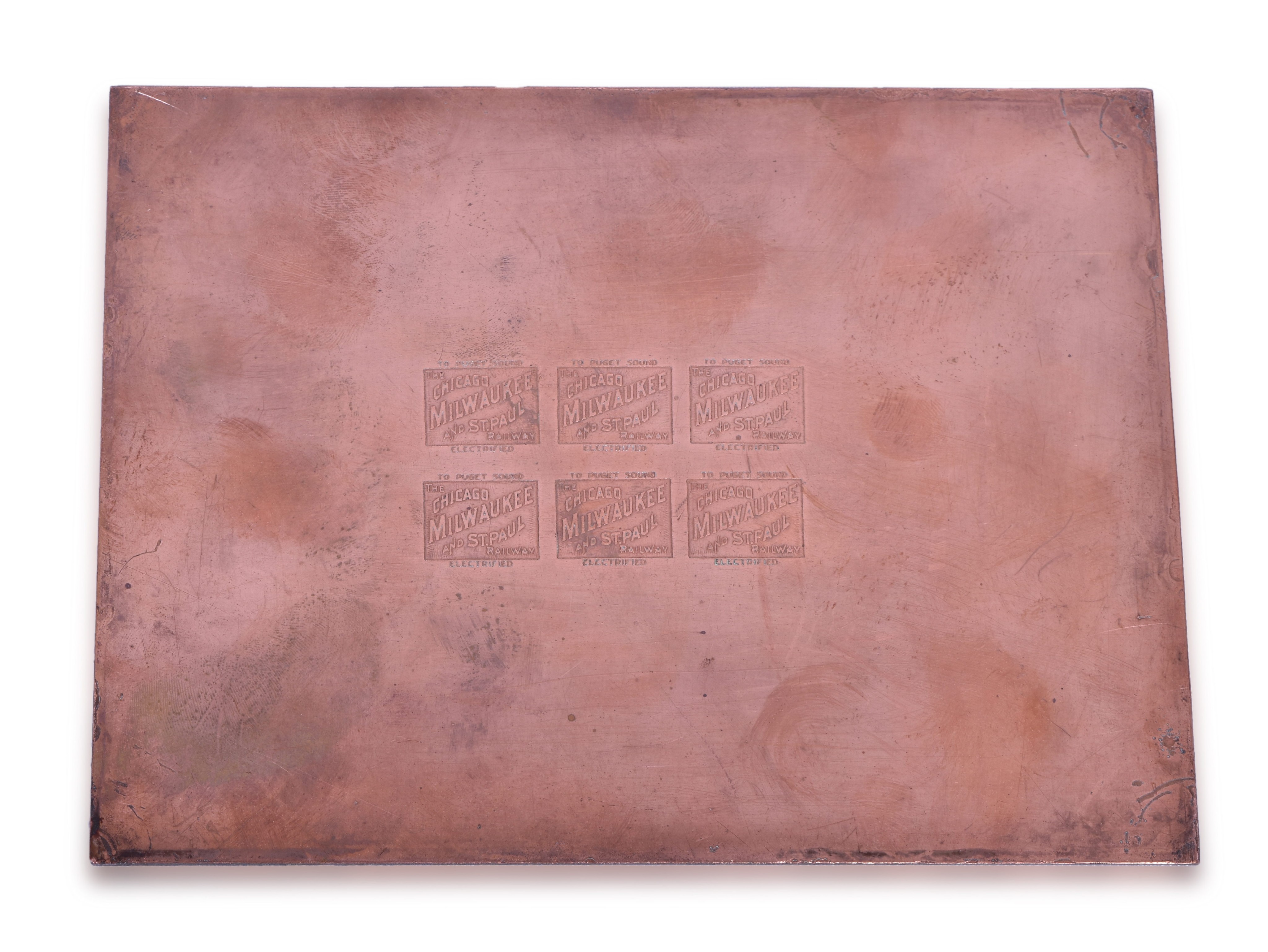3050 - Copper Chicago Milwaukee and St. Paul Railway Printing Plate - Olympia China Pattern thumbnail