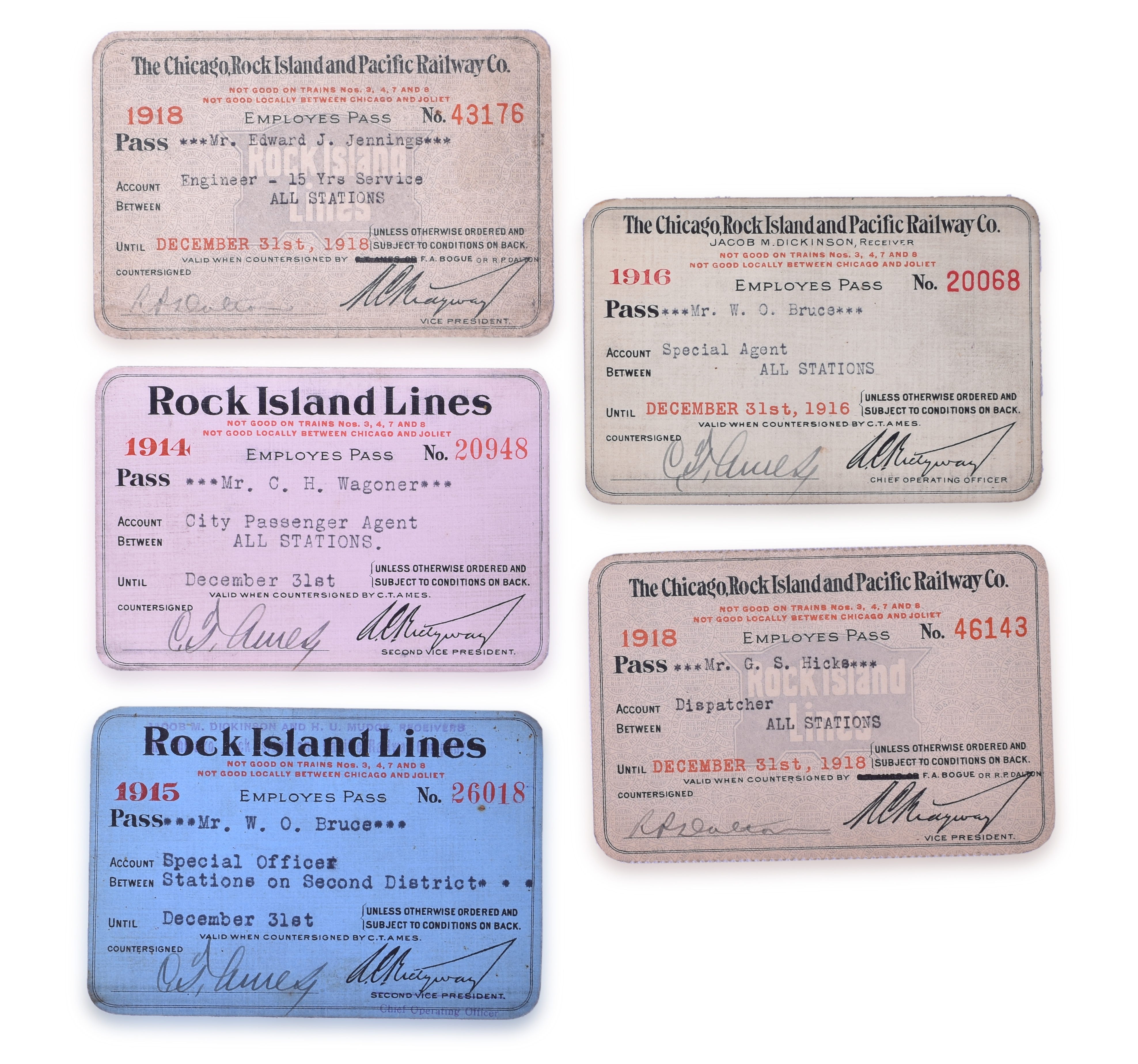 3057 - Five Chicago, Rock Island & Pacific 1910s Employee Annual Passes thumbnail