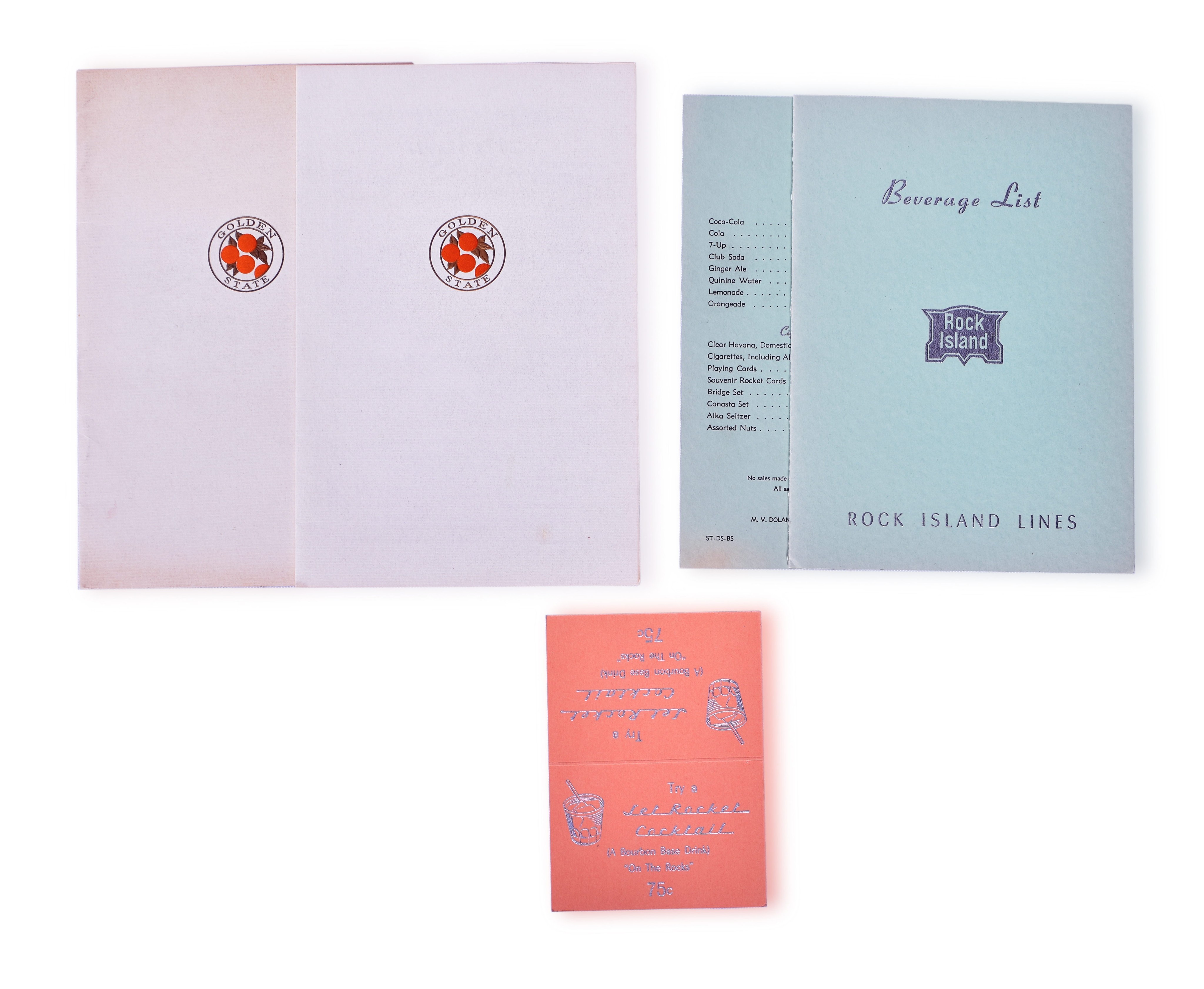 3059 - Rock Island Lines Railroad Drink Table Tent, Beverage List Menus & Golden State Railroad Menus thumbnail