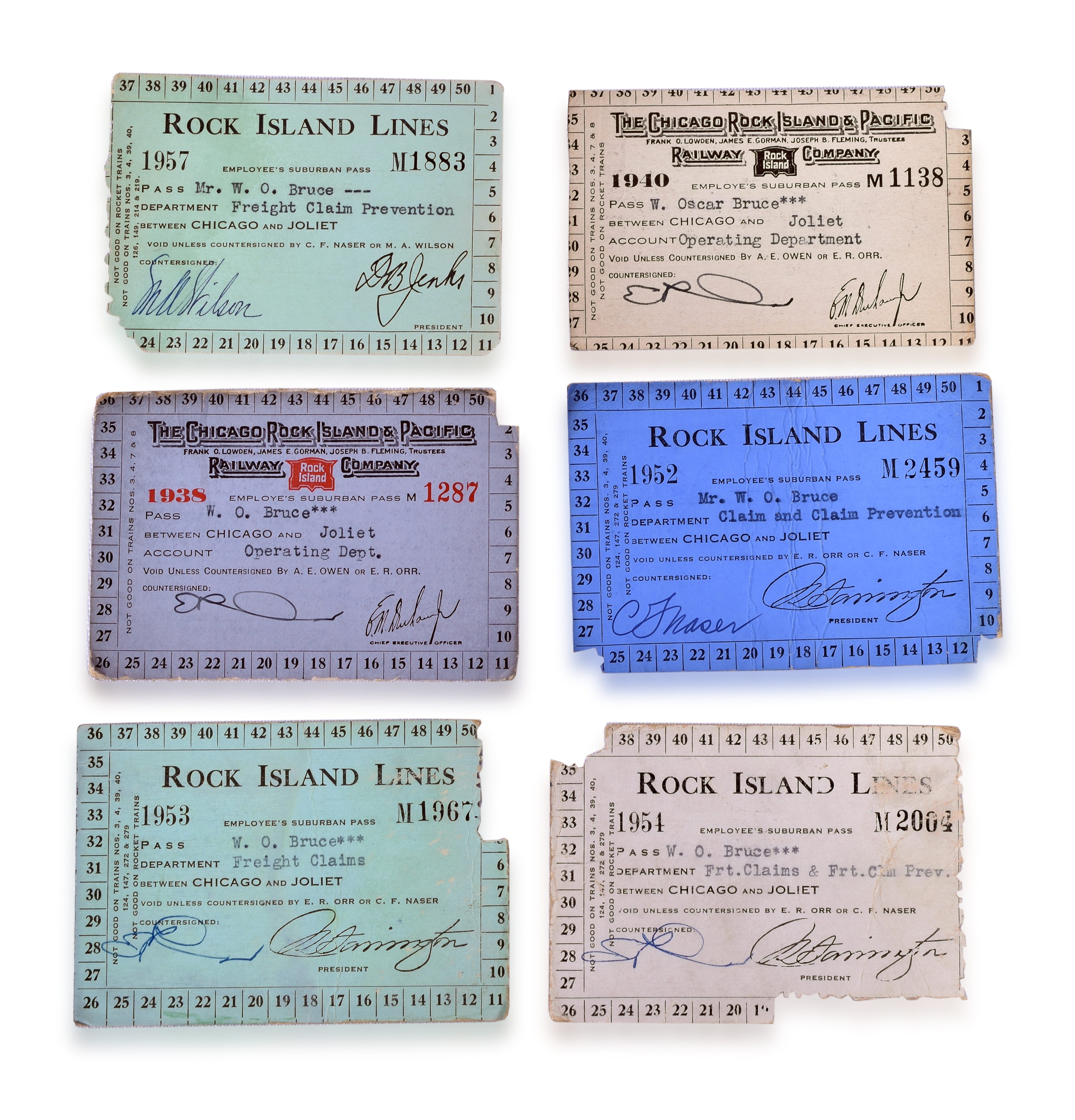 3064 - Six Chicago, Rock Island & Pacific - Chicago to Joliet Suburban Employee Passes thumbnail