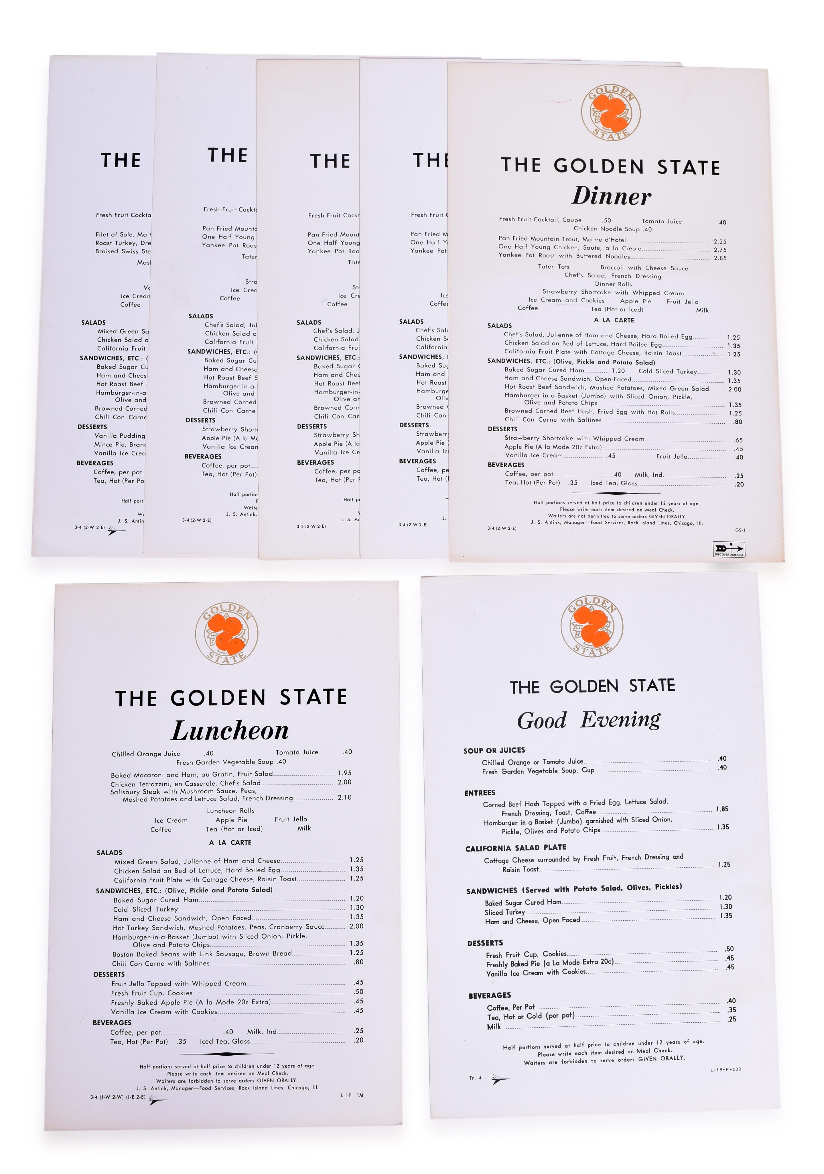 3065 - The Golden State Rock Island Southern Pacific Railroad Menus thumbnail