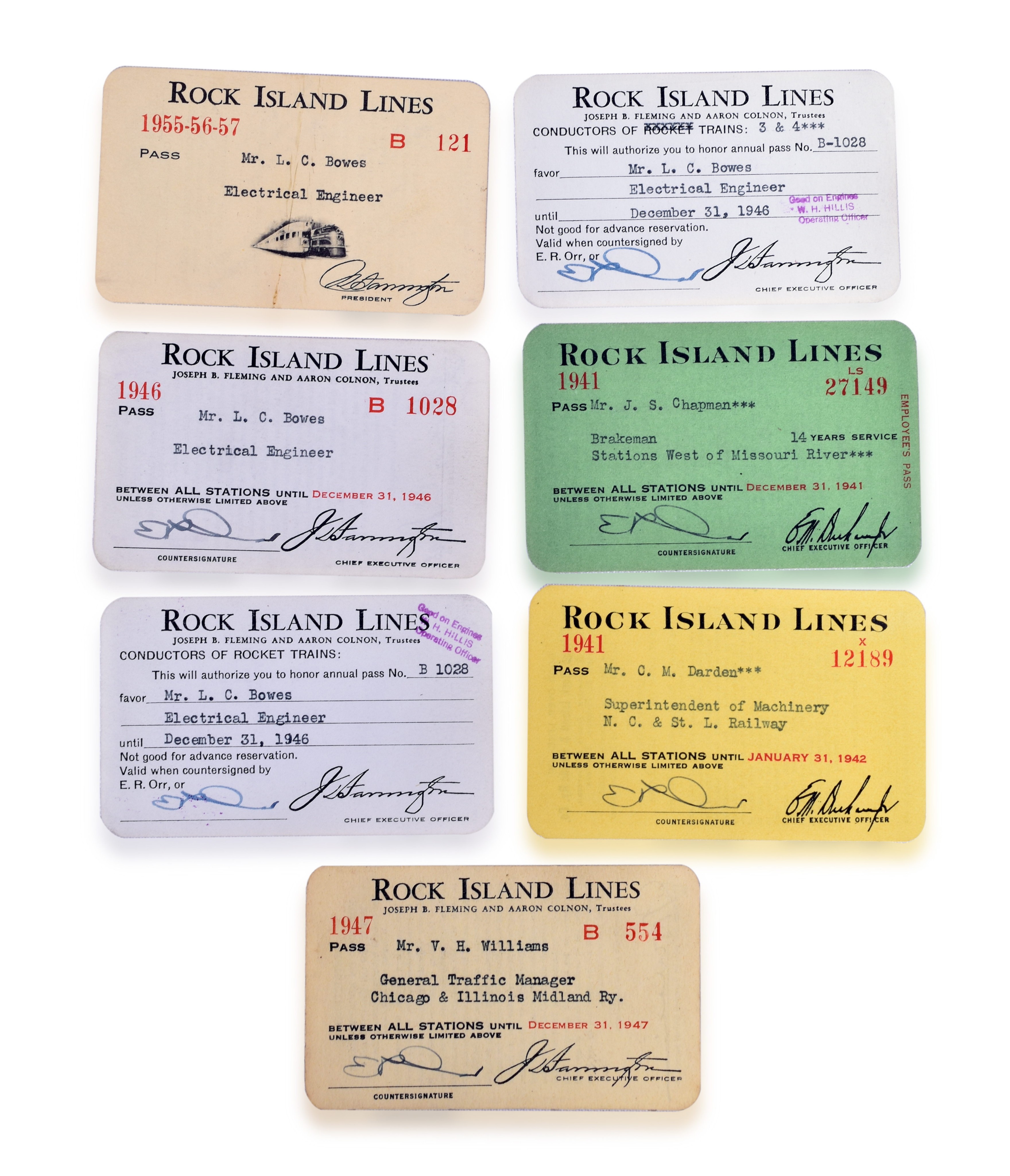 3067 - Seven Chicago, Rock Island & Pacific Annual Passes- 1941, 1946, 1947, 1955-57 thumbnail