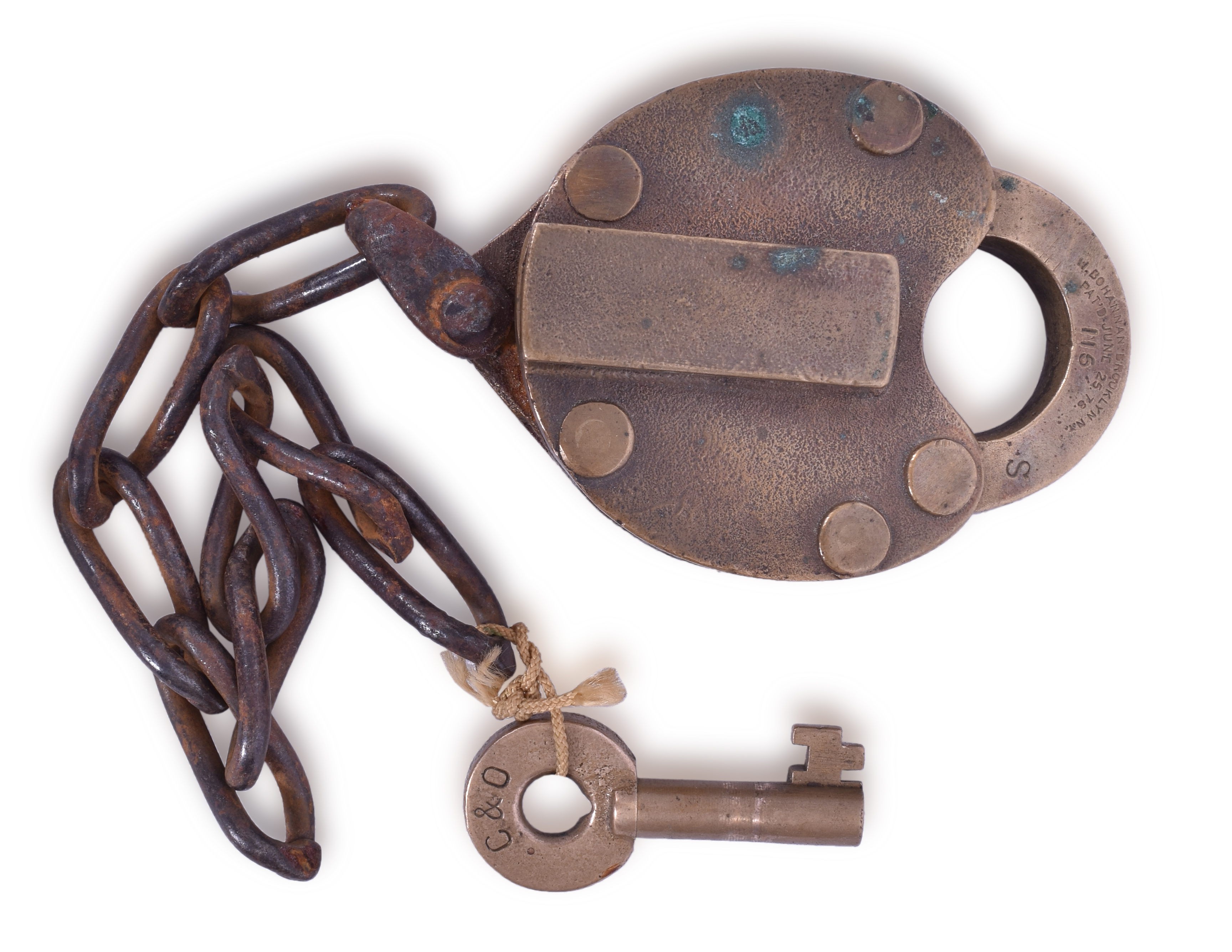 3068 - Wilson Bohannan Brass Chesapeake and Ohio Railroad Switch Lock w/ Key thumbnail