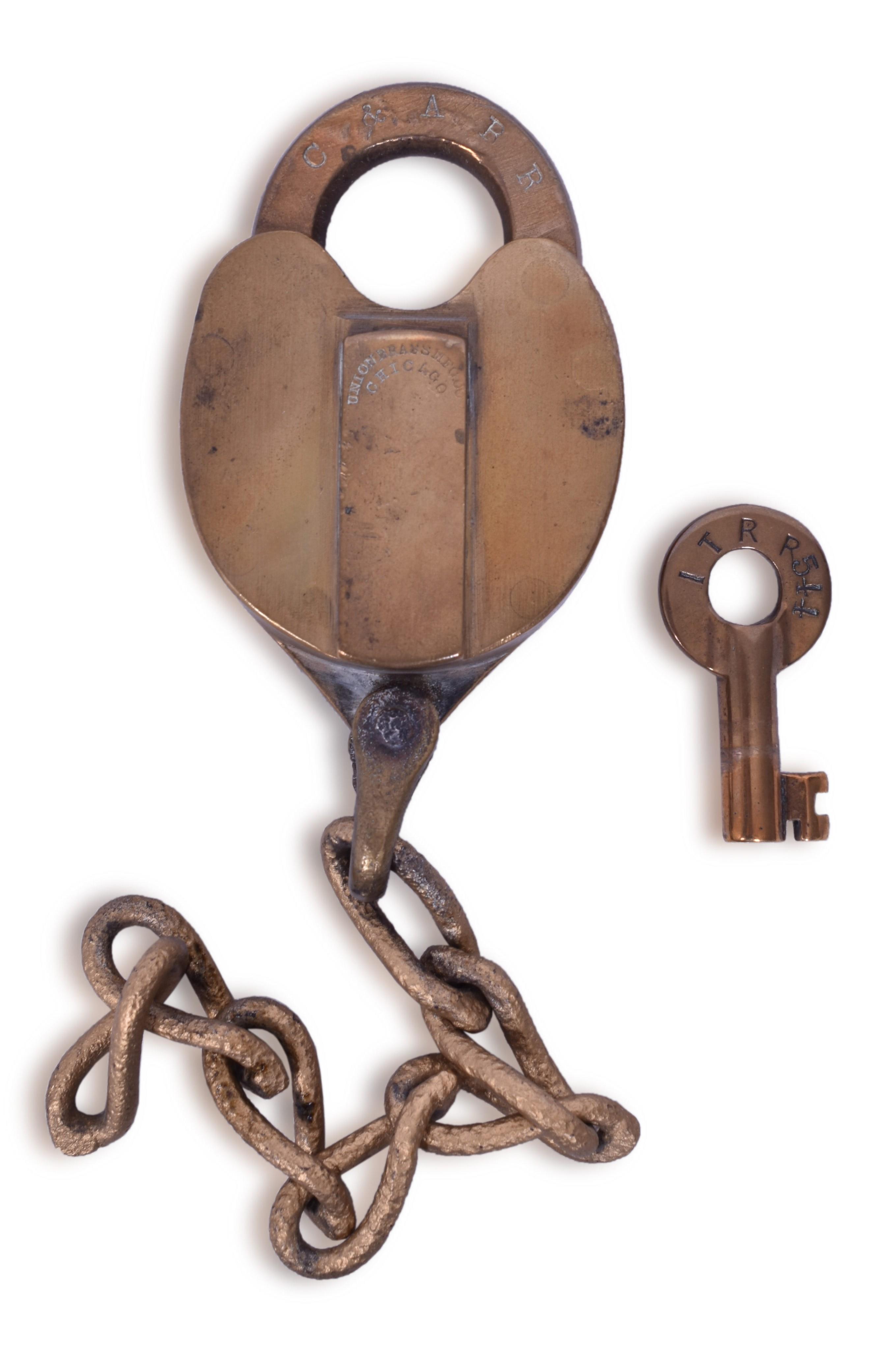3078 - Chicago & Alton Railroad Union Brass Heart Shaped Lock w/ Key thumbnail