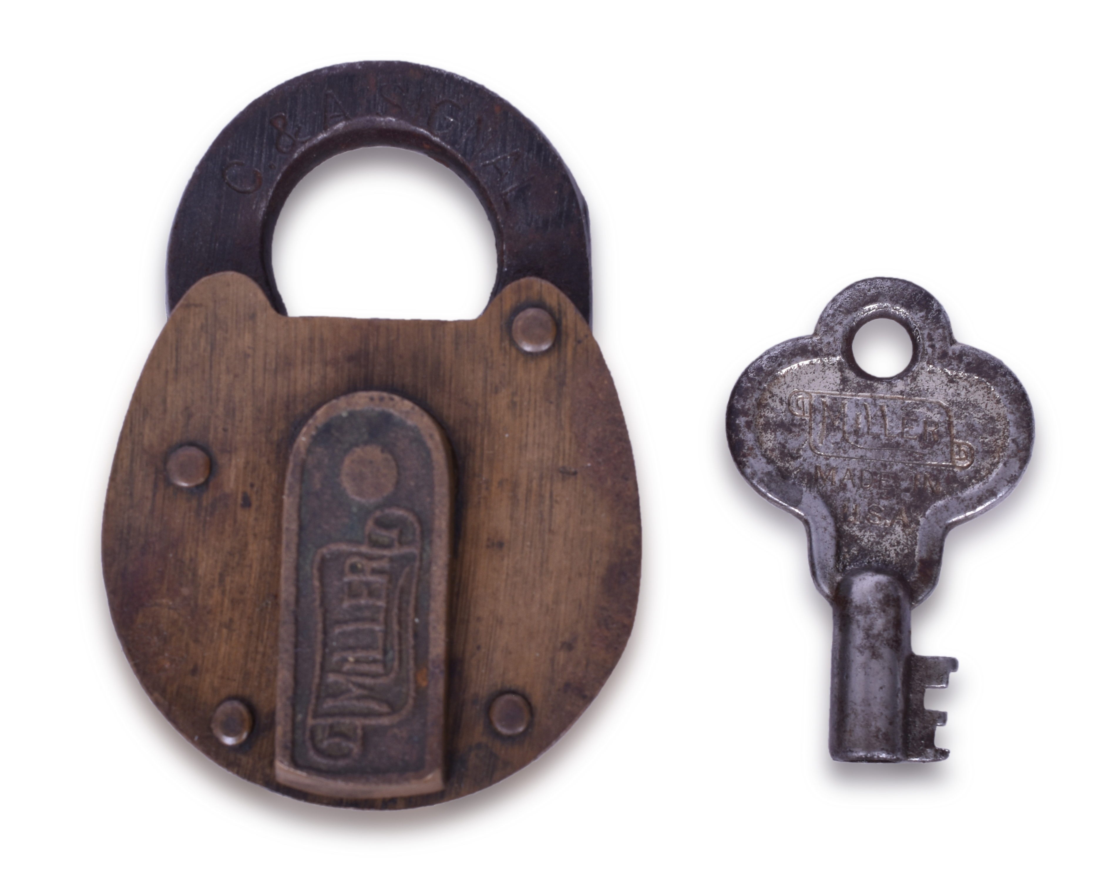 3082 - Chicago & Alton Railroad Signal Department Brass Lock w/ Key thumbnail