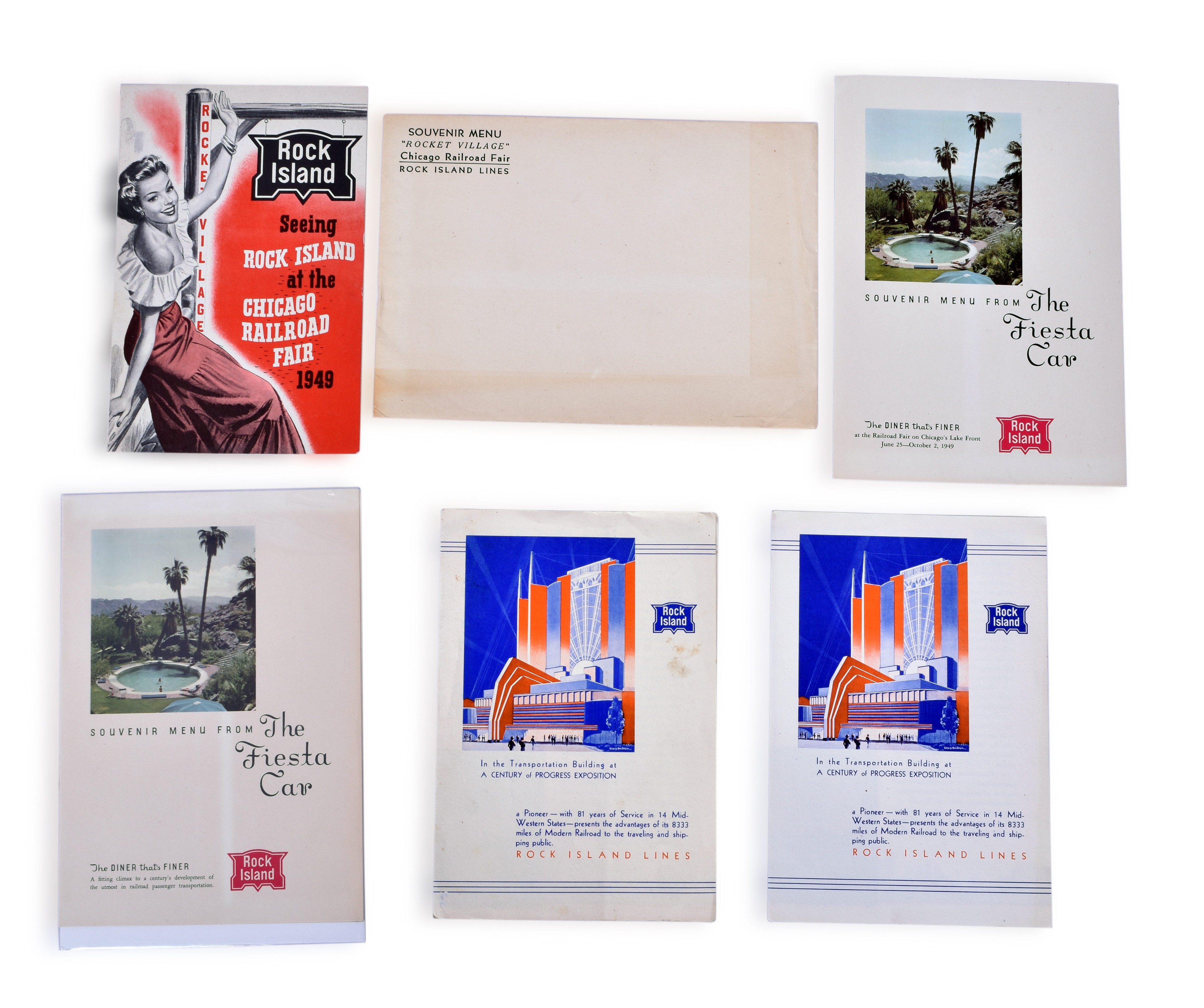3085 - Rock Island Line Chicago Railroad Fair Menus, Ticket, Envelope & Brochures. thumbnail
