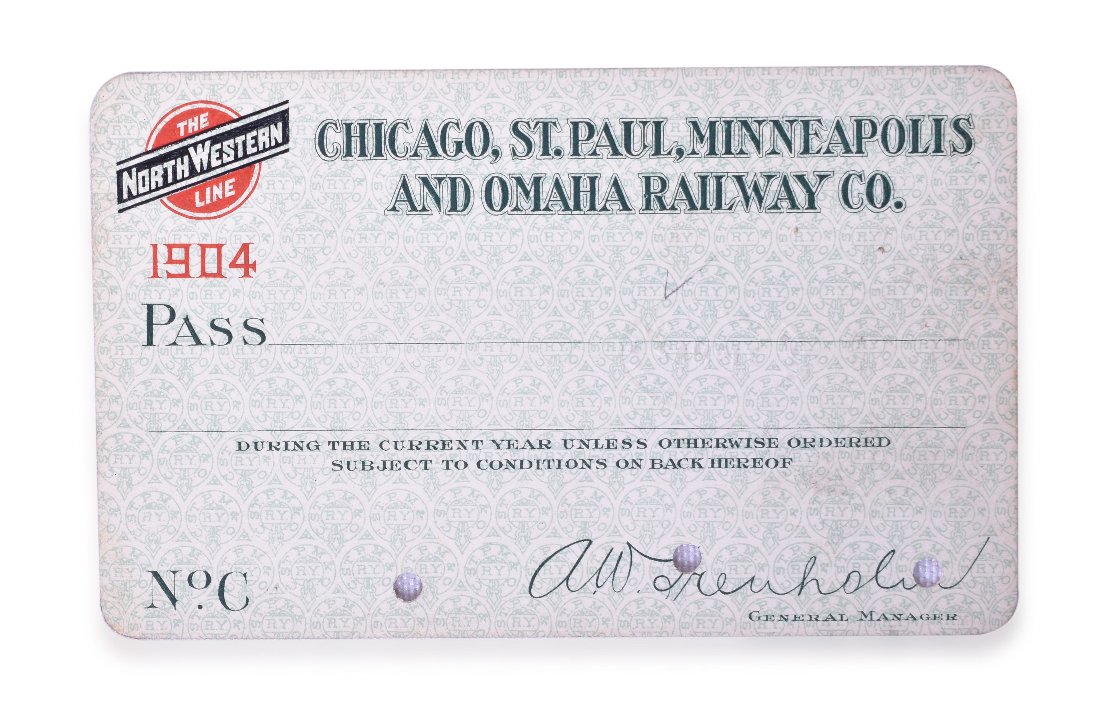 3101 - 1904 Chicago, St. Paul, Minneapolis and Omaha Railway Sample Annual Pass thumbnail