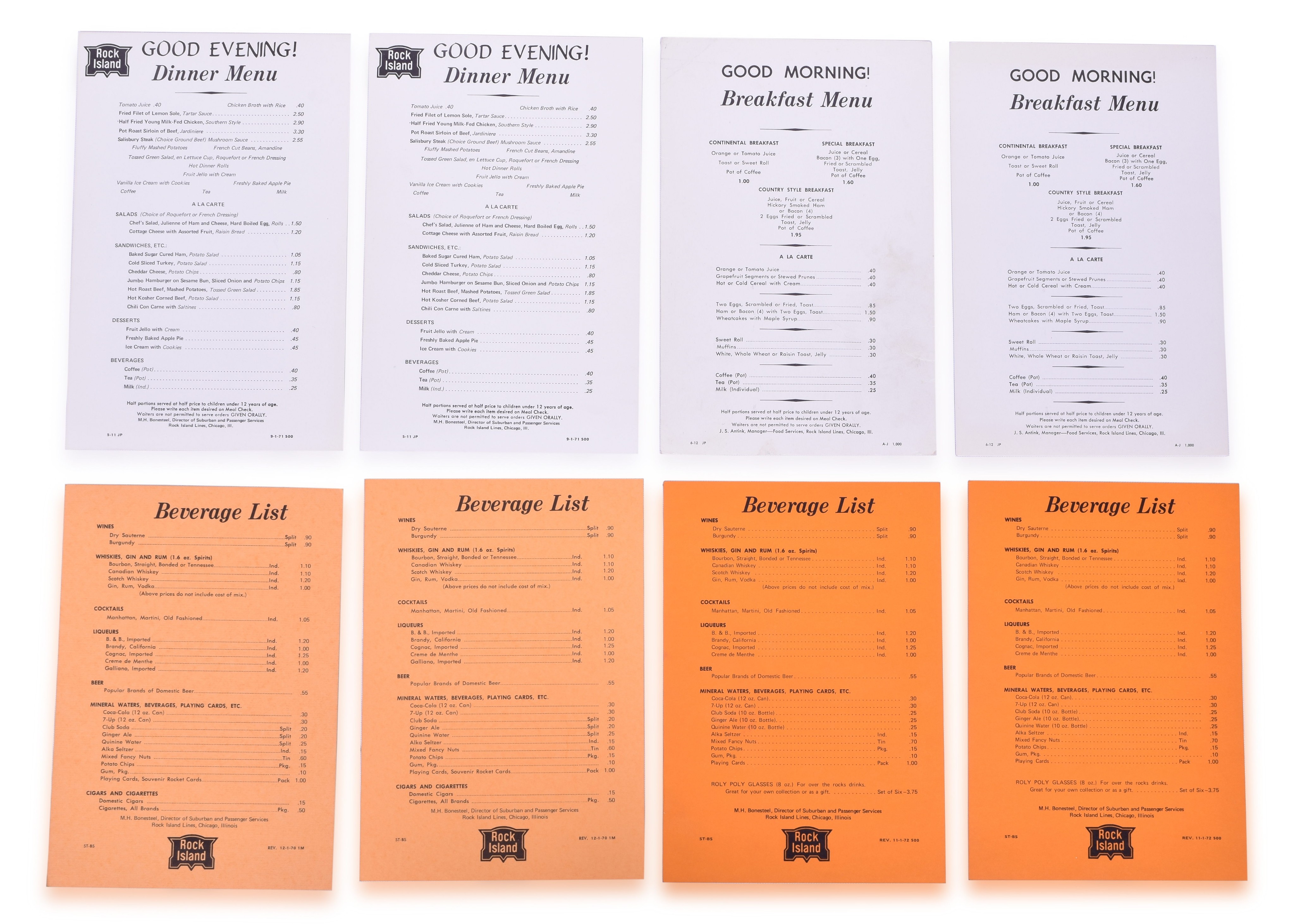 3109 - Rock Island Lines Railroad Menus thumbnail