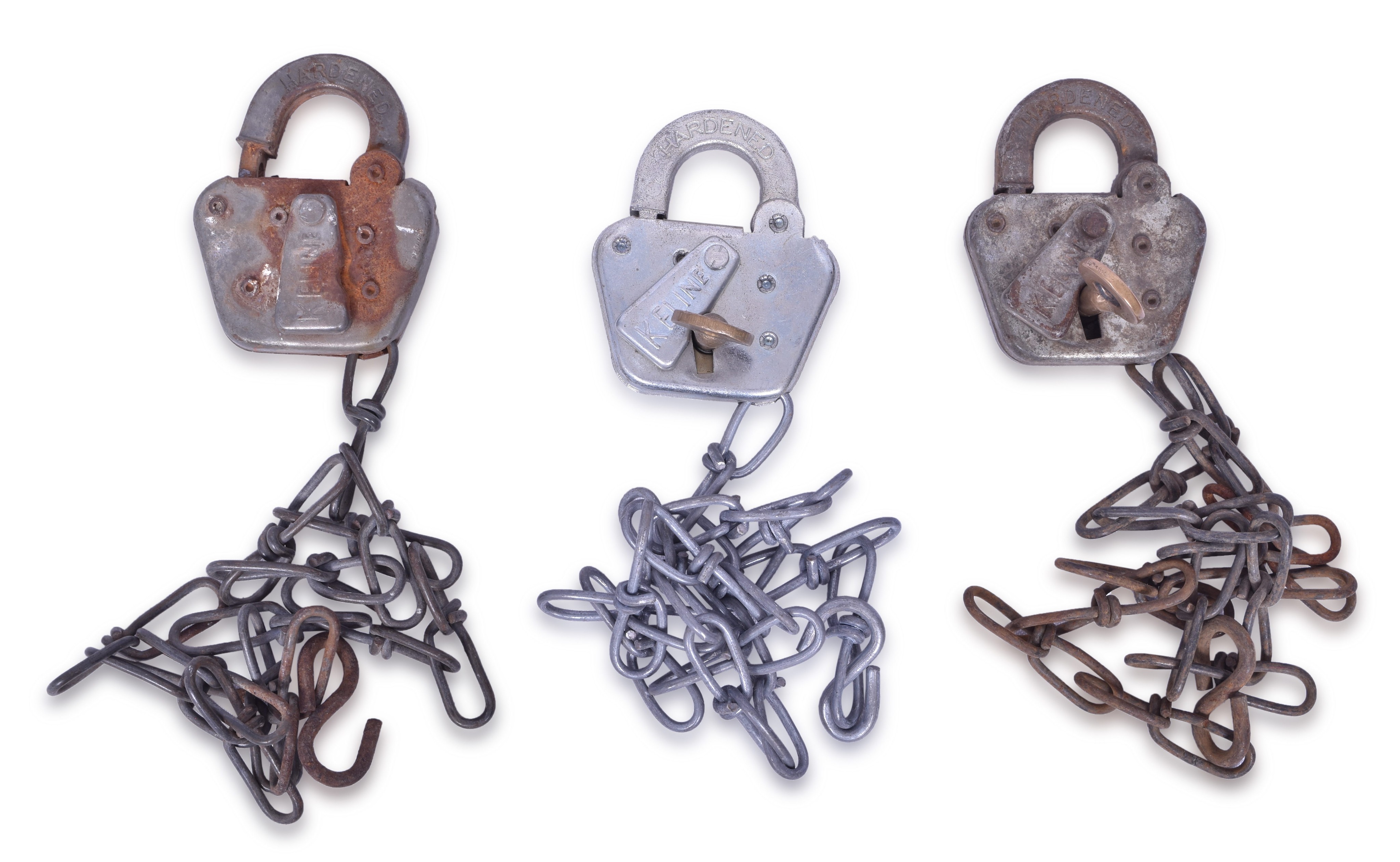3118 - Three Steel Railroad Locks w/ Two Keys - Illinois Central Gulf, Geneese and Wyoming thumbnail