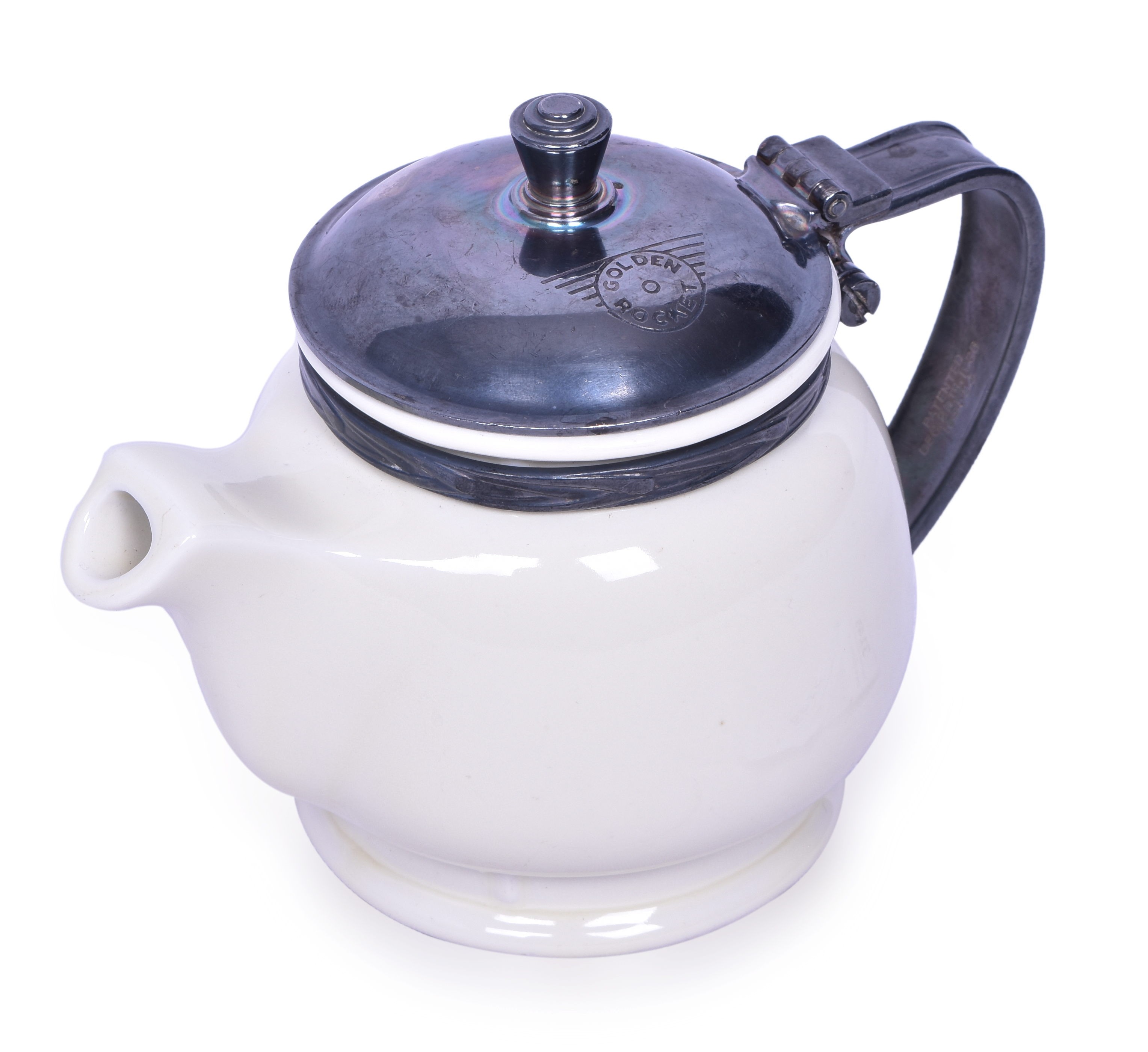 3149 - International Silver Co. & Hall Golden Rocket Chicago Rock Island & Pacific Railroad Teapot thumbnail