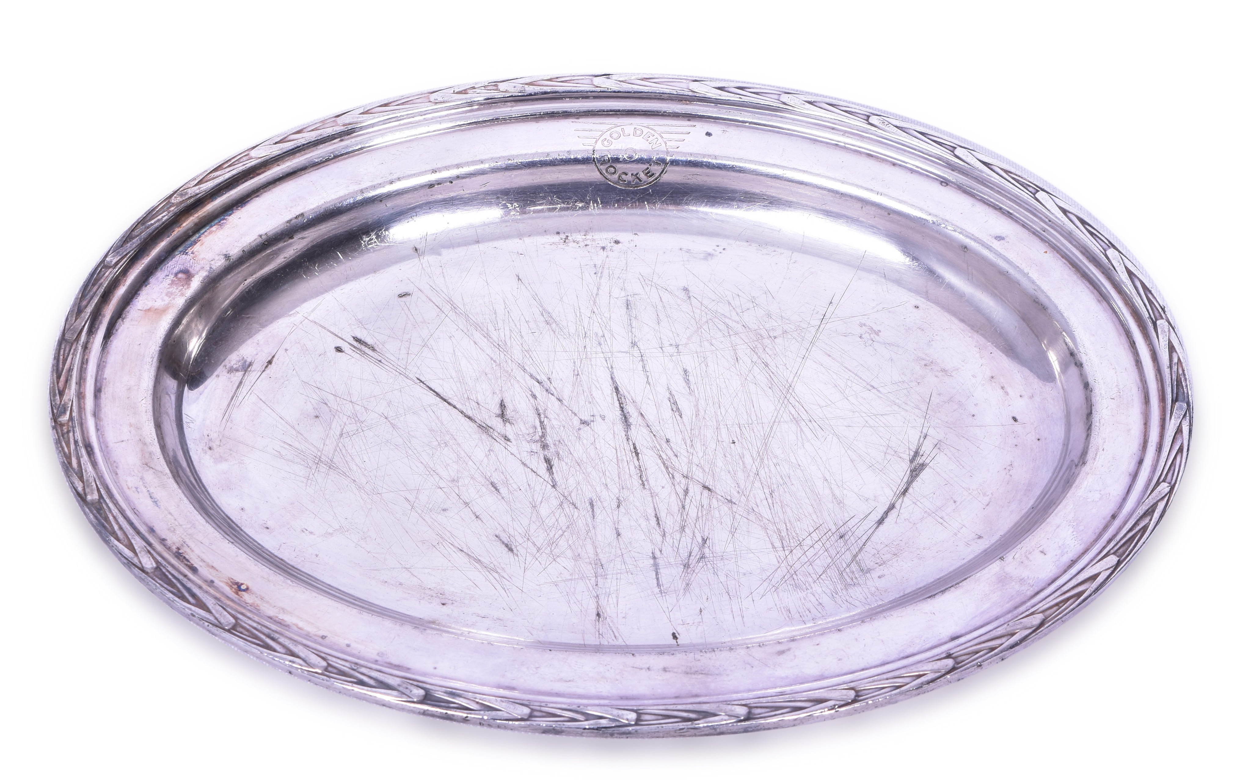 3169 - International Silver Co. Golden Rocket, Rock Island and Southern Pacific Railroad Serving Tray thumbnail