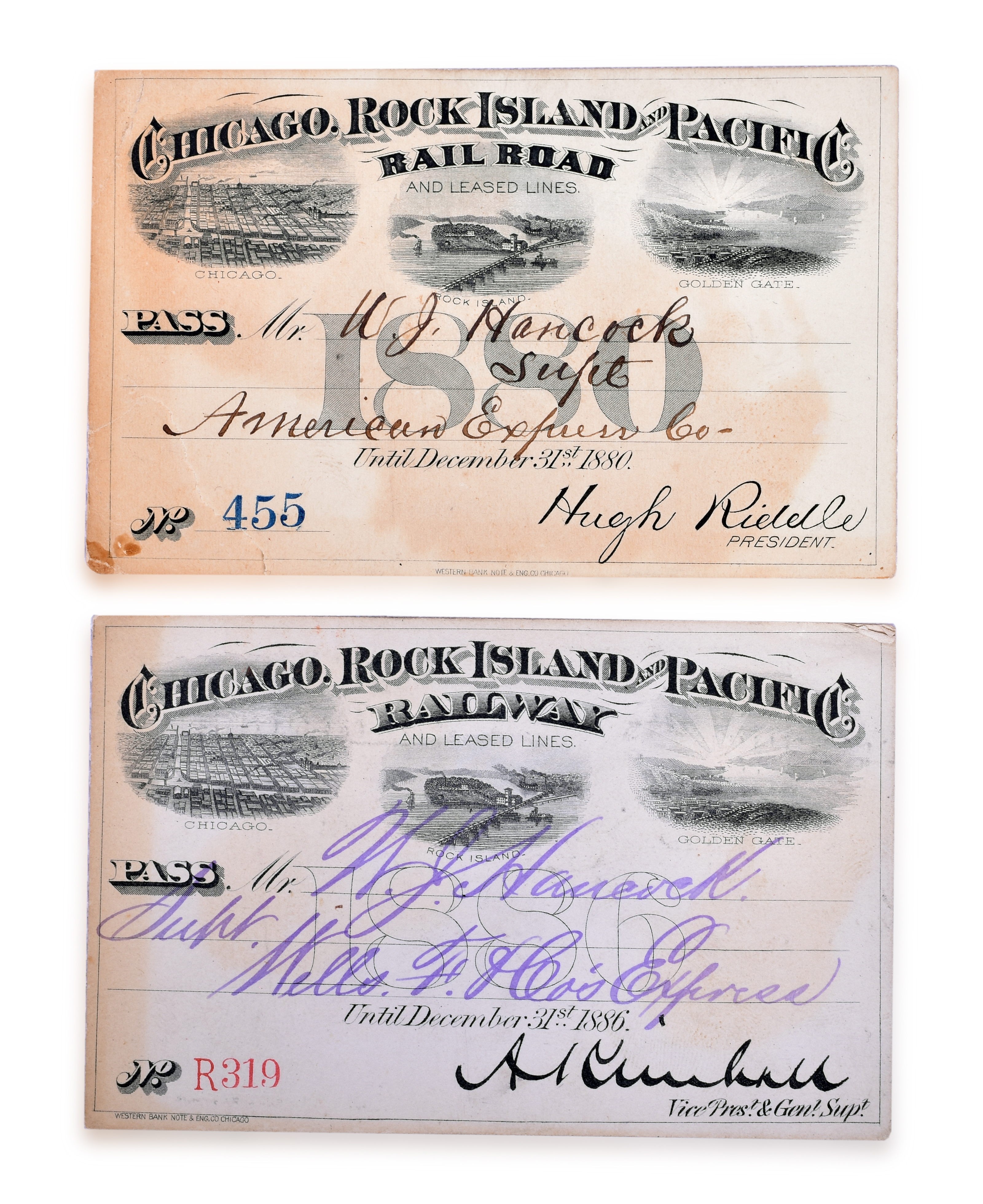 3174 - Chicago, Rock Island & Pacific 1880 and 1886 Annual Passes thumbnail