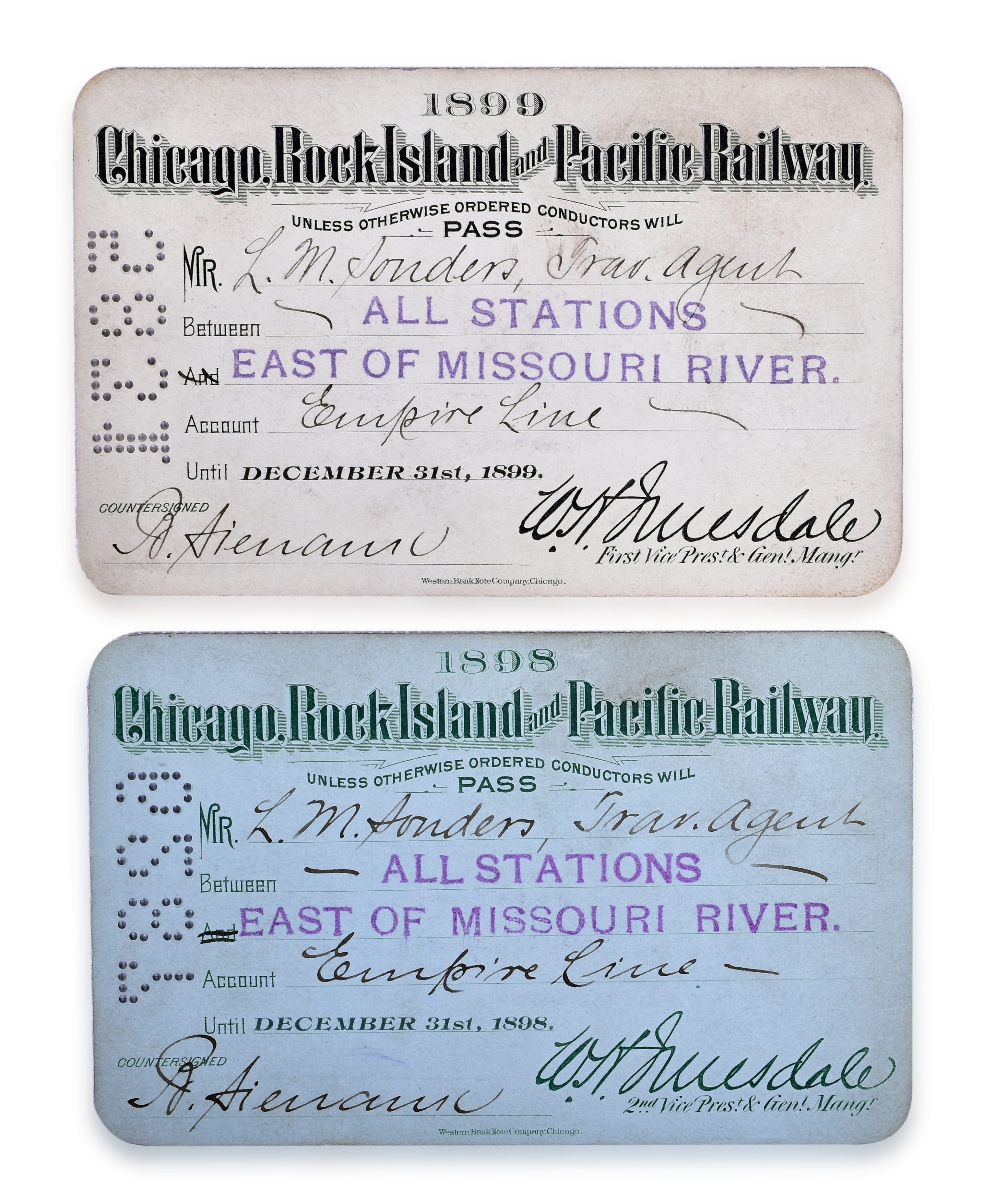 3177 - Chicago, Rock Island & Pacific 1898 and 1899 Annual Passes thumbnail