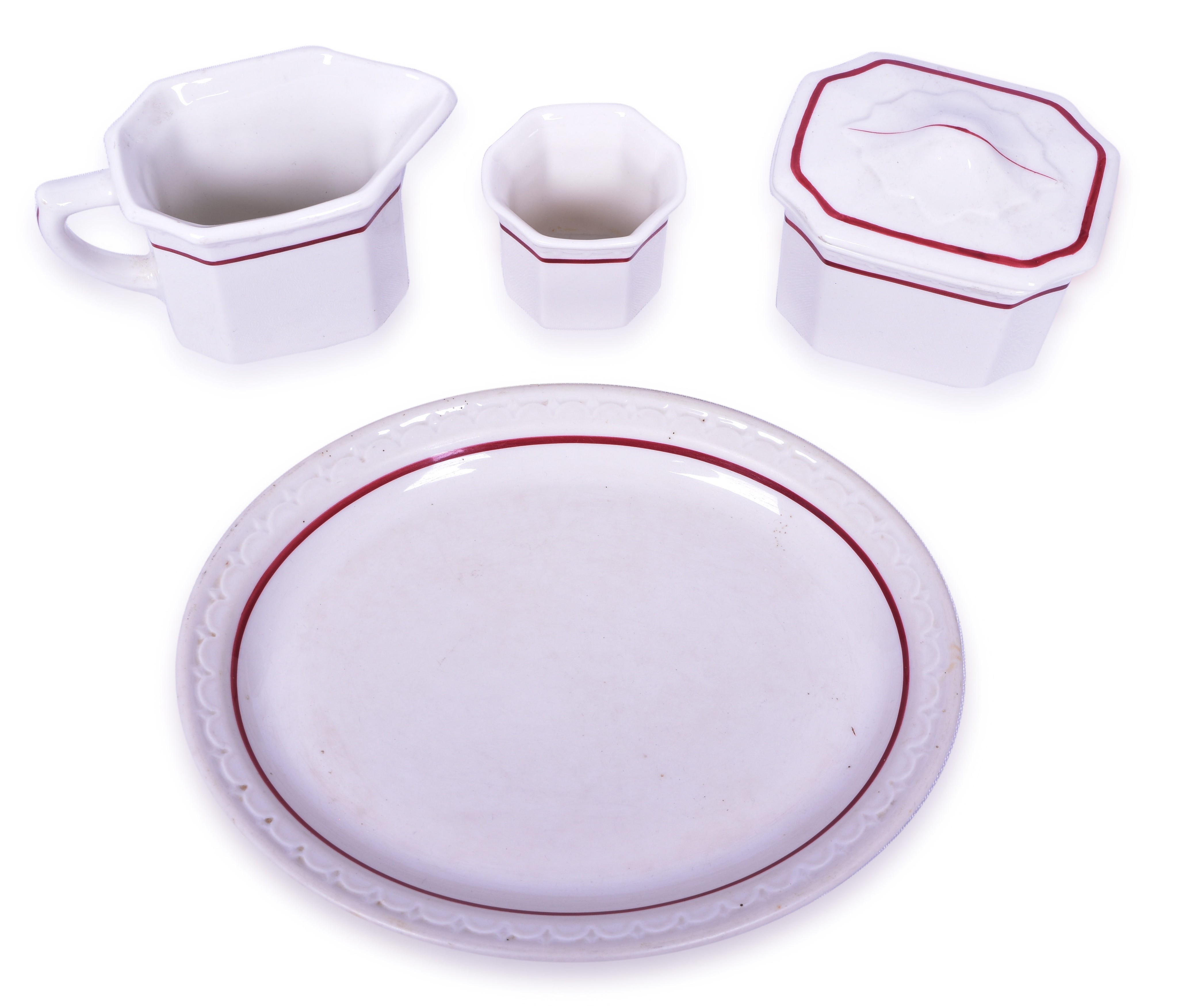 3181 - Representative of Chicago, Rock Island and Pacific, St. Louis & San Francisco Railroad Cardinal China Pattern Sugar, Creamer Pitcher, Sweetener & Tray Set thumbnail