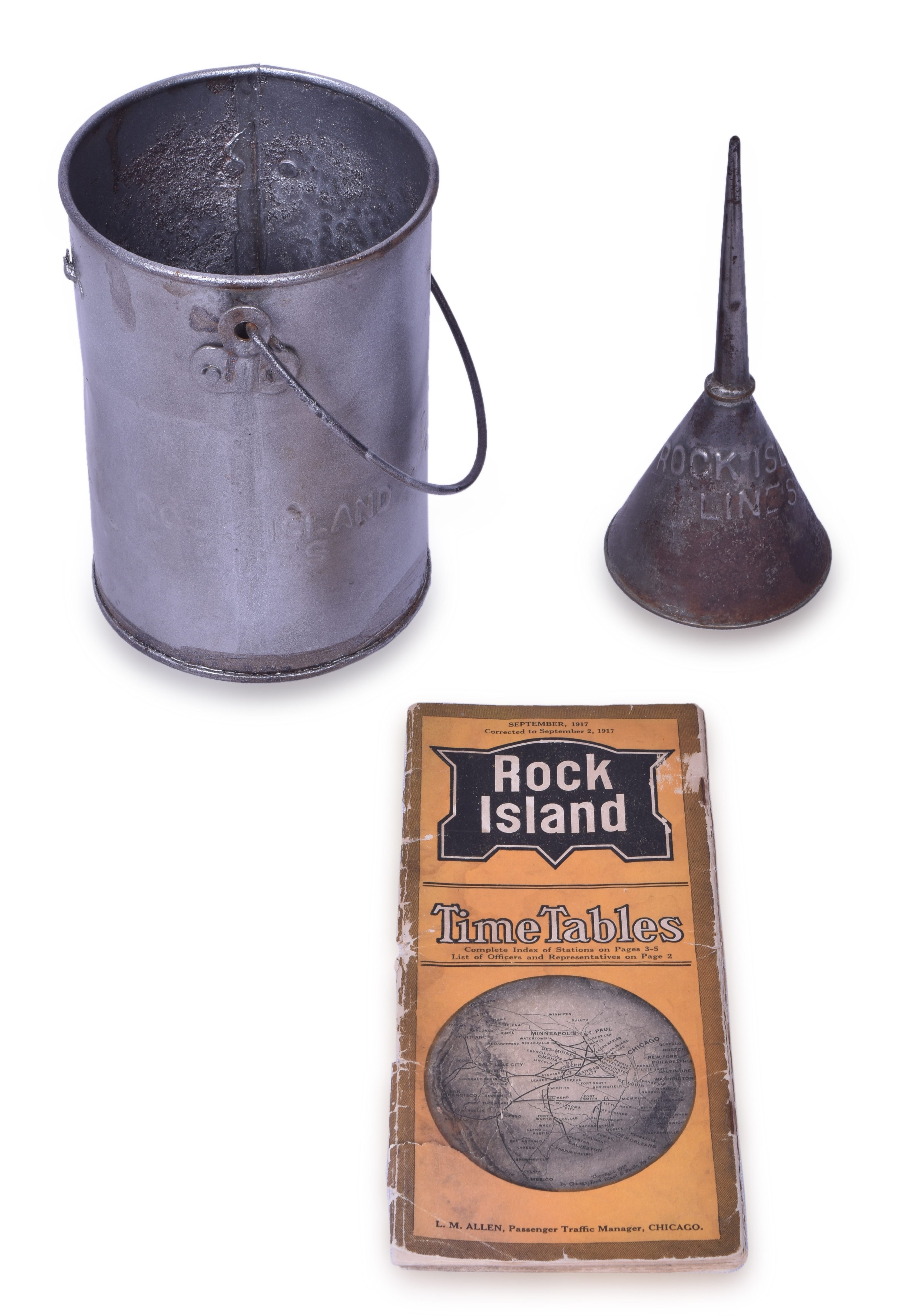3184 - Rock Island Embossed Oiler, Bucket, and 1917 Timetable thumbnail