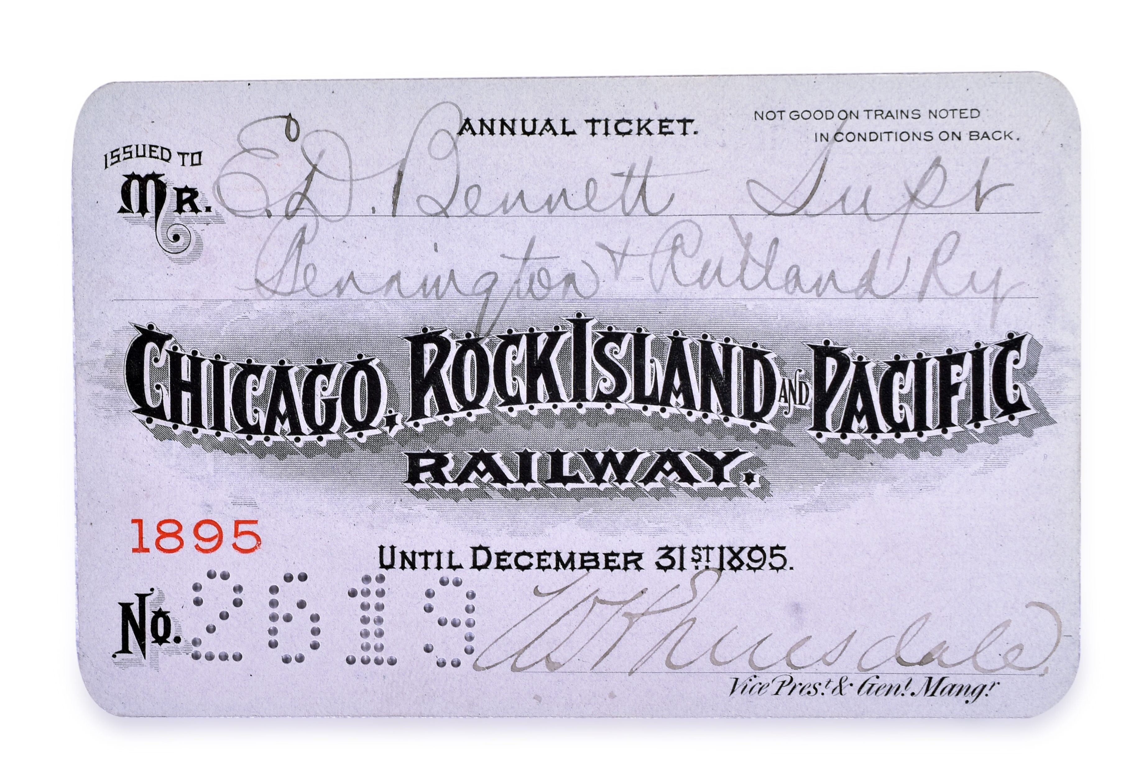 3189 - 1895 Chicago, Rock Island & Pacific Railroad Annual Pass thumbnail