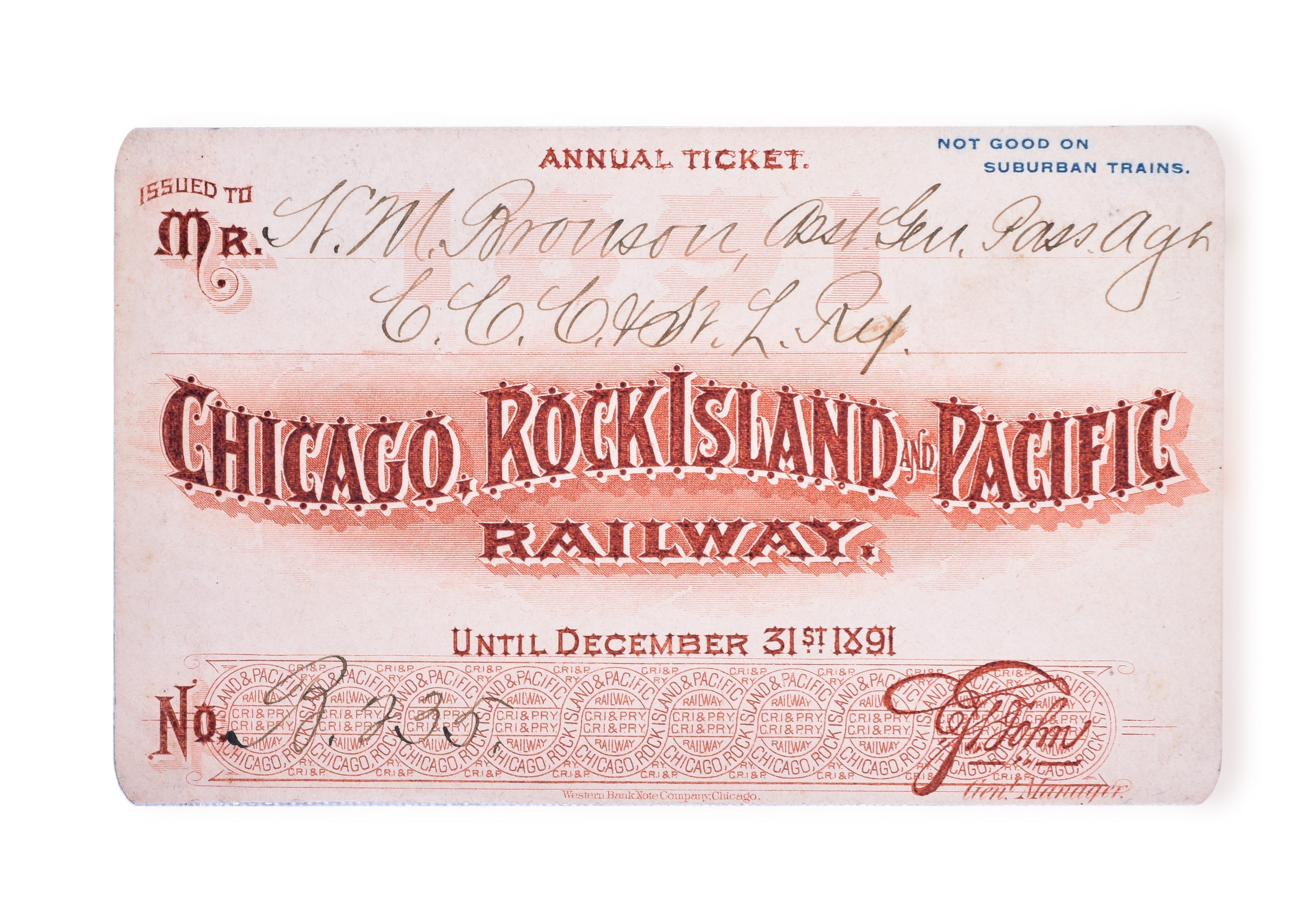 3192 - 1891 Chicago, Rock Island & Pacific Railroad Annual Pass thumbnail