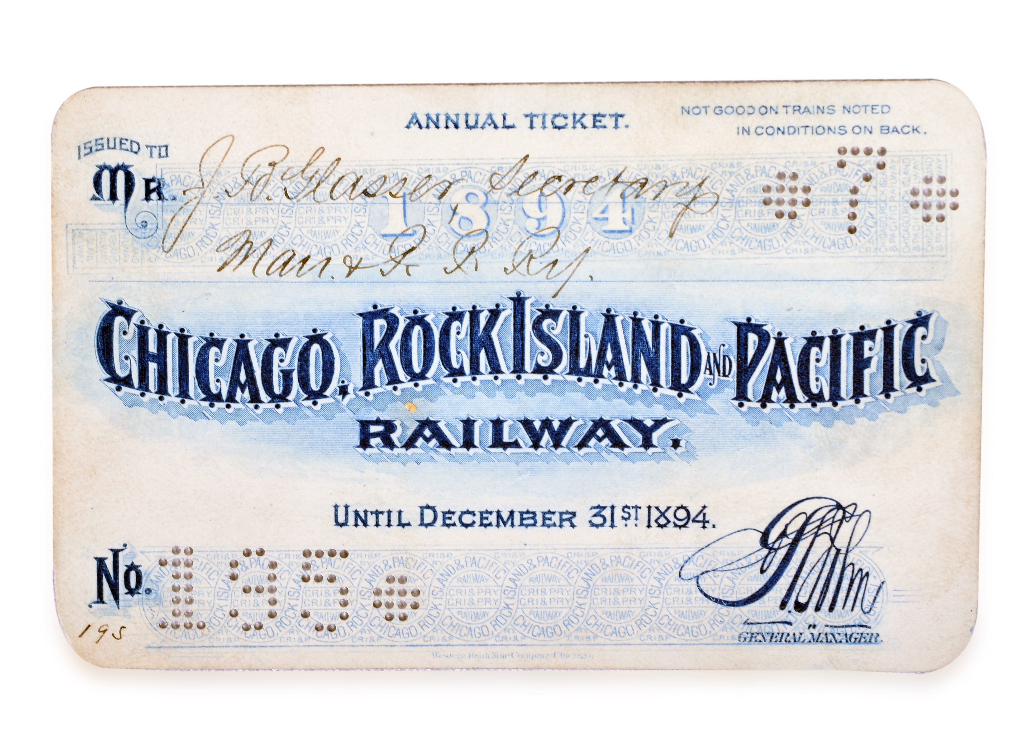 3195 - 1894 Chicago, Rock Island & Pacific Railroad Annual Pass thumbnail