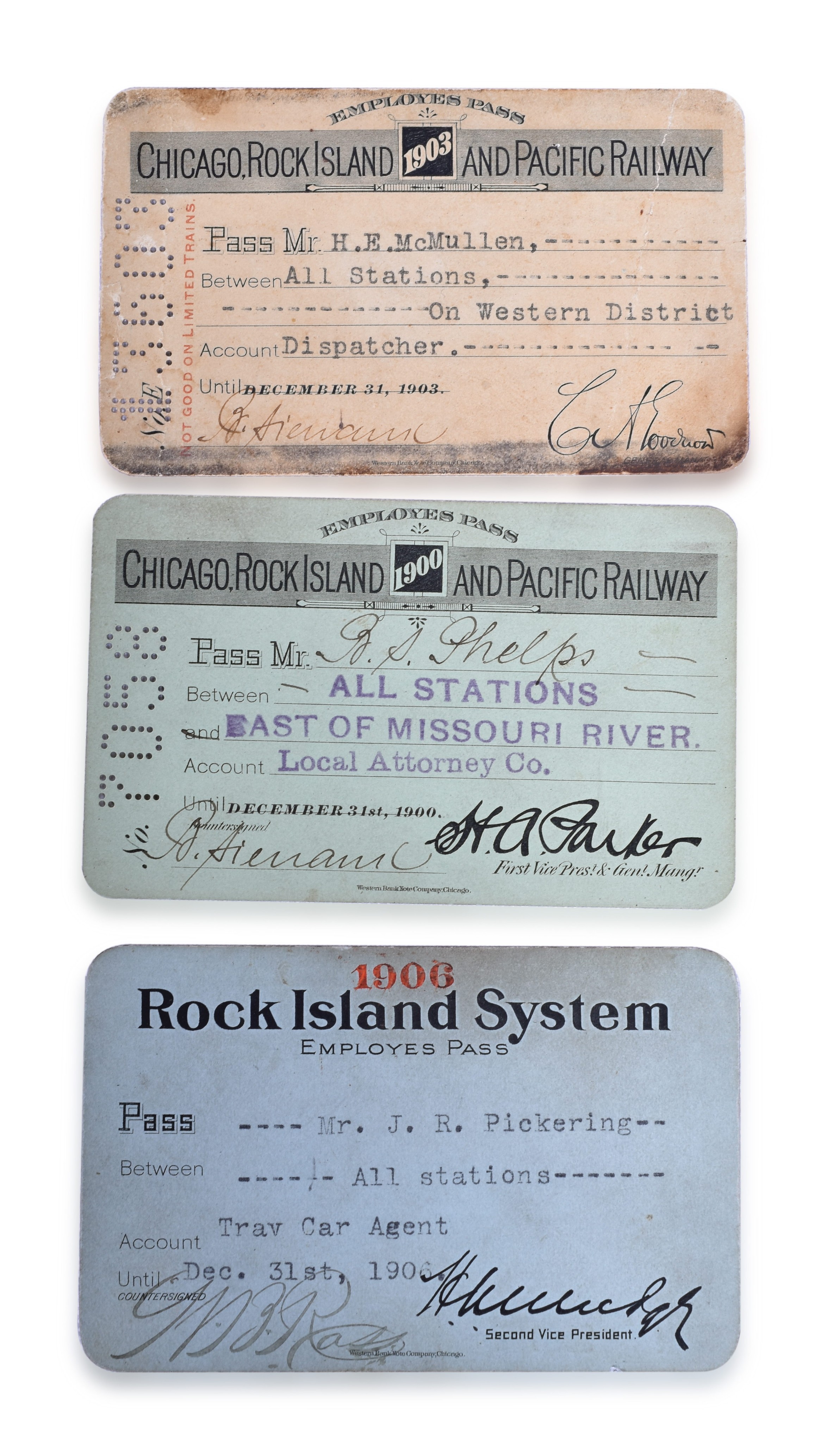 3201 - Chicago, Rock Island & Pacific Annual Passes - 1900, 1903, 1906 Employee Pass thumbnail