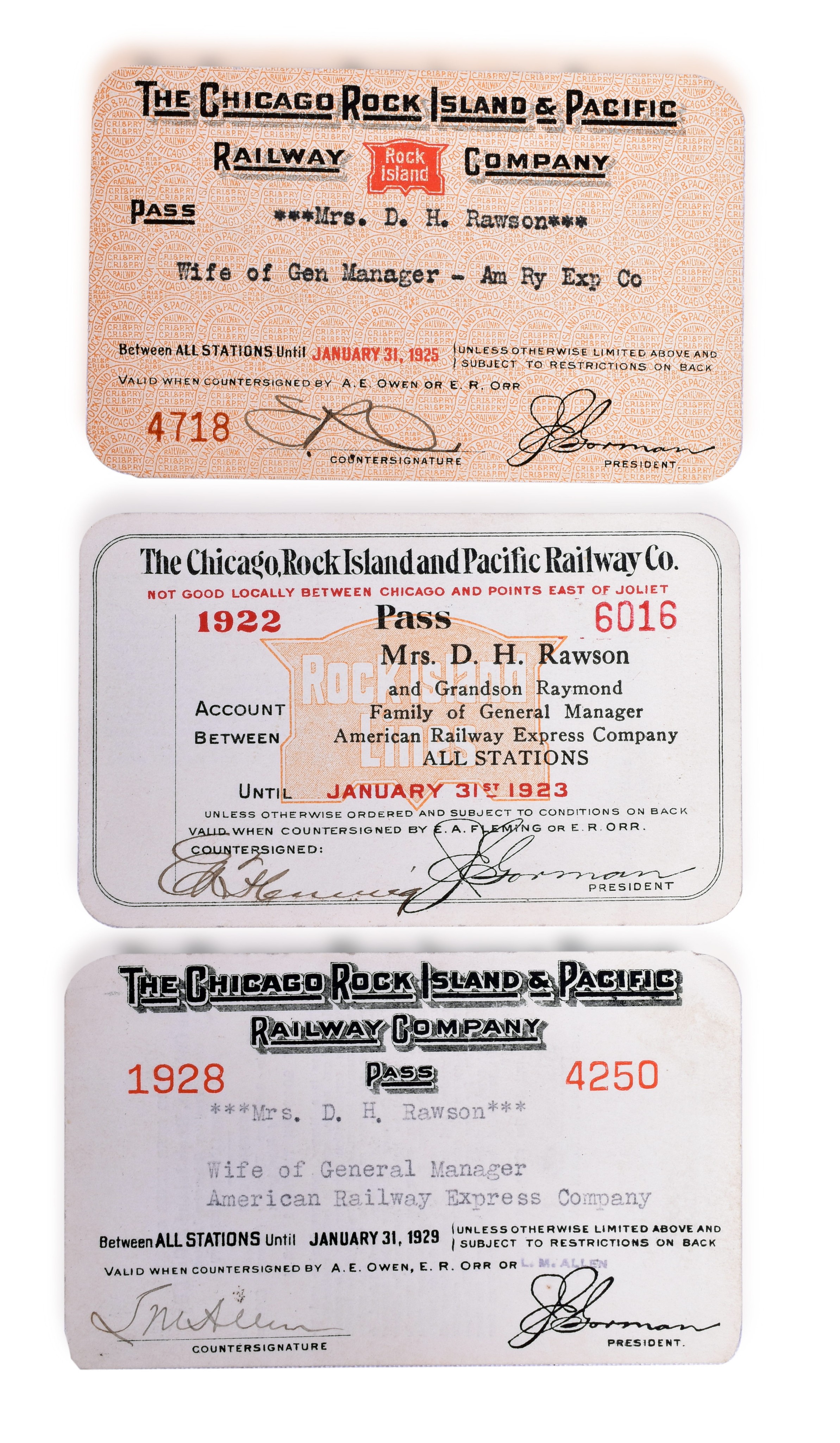 3219 - Three Chicago, Rock Island & Pacific Passes Issued to American Railway Express Co. thumbnail