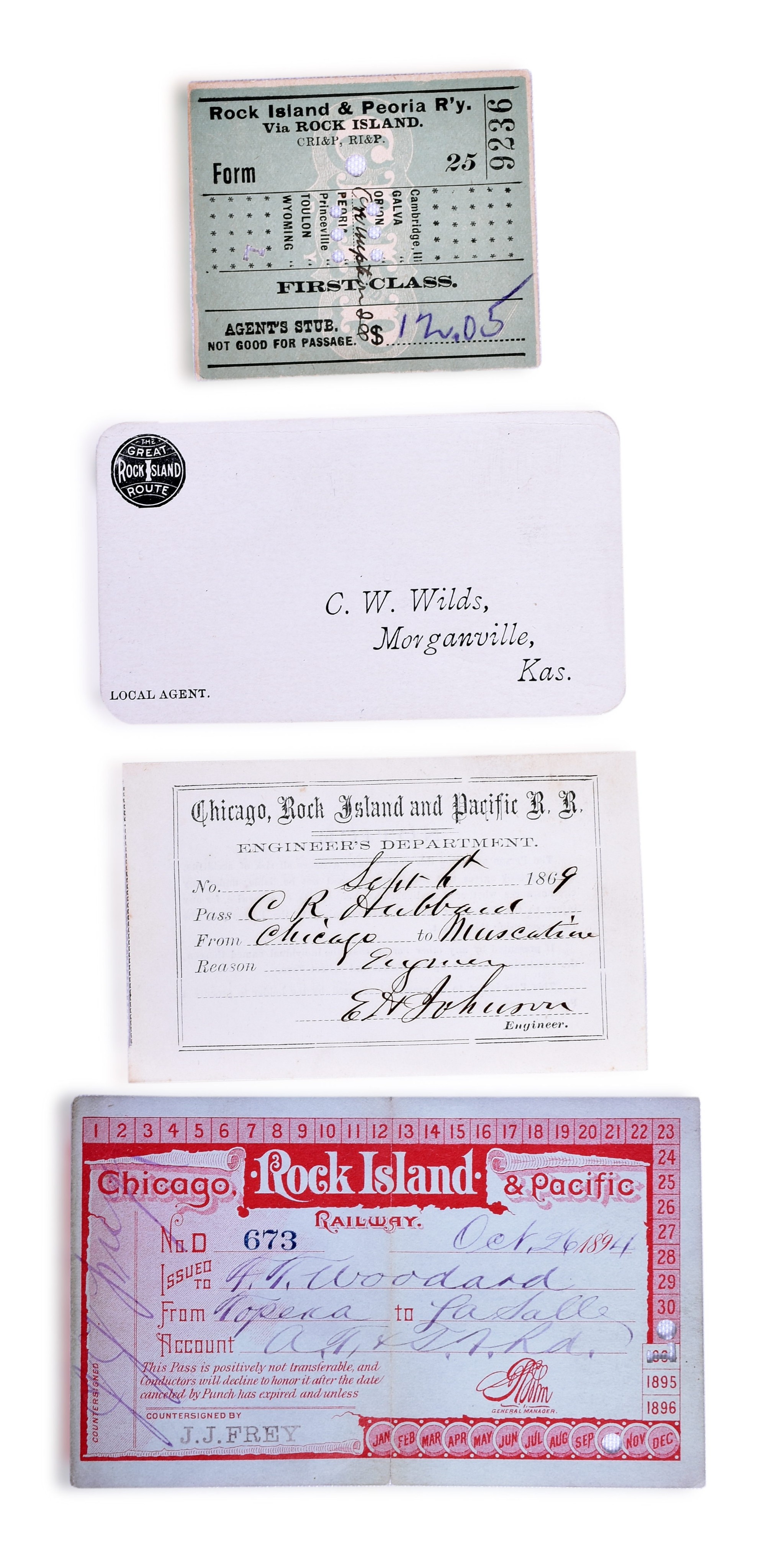 3234 - Early Chicago, Rock Island & Pacific Ticket Stub and Pass Group - Late 1800s, Early 1900s thumbnail