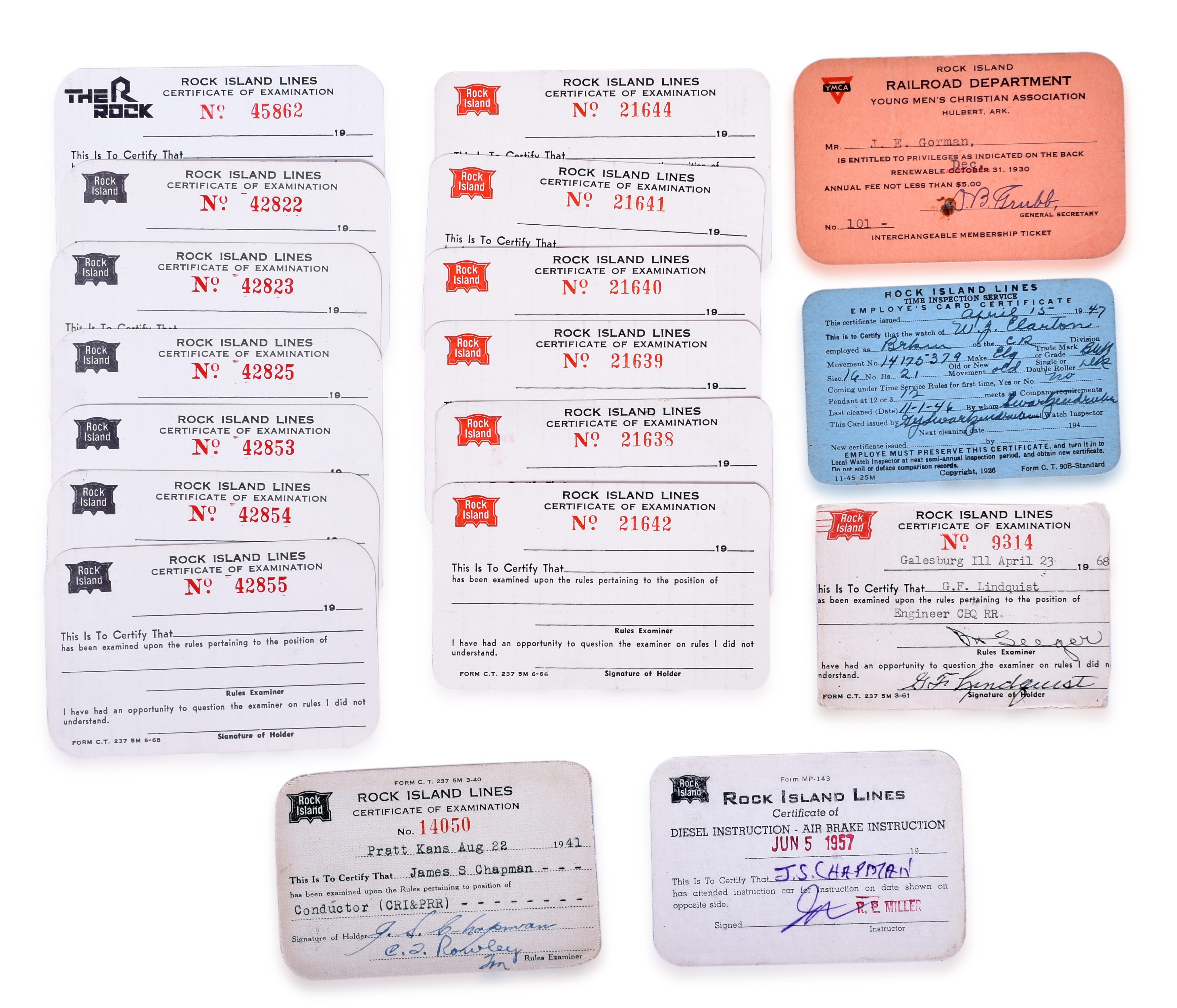 3237 - 18 Rock Island Railroad Certificates of Examination and Other Cards thumbnail