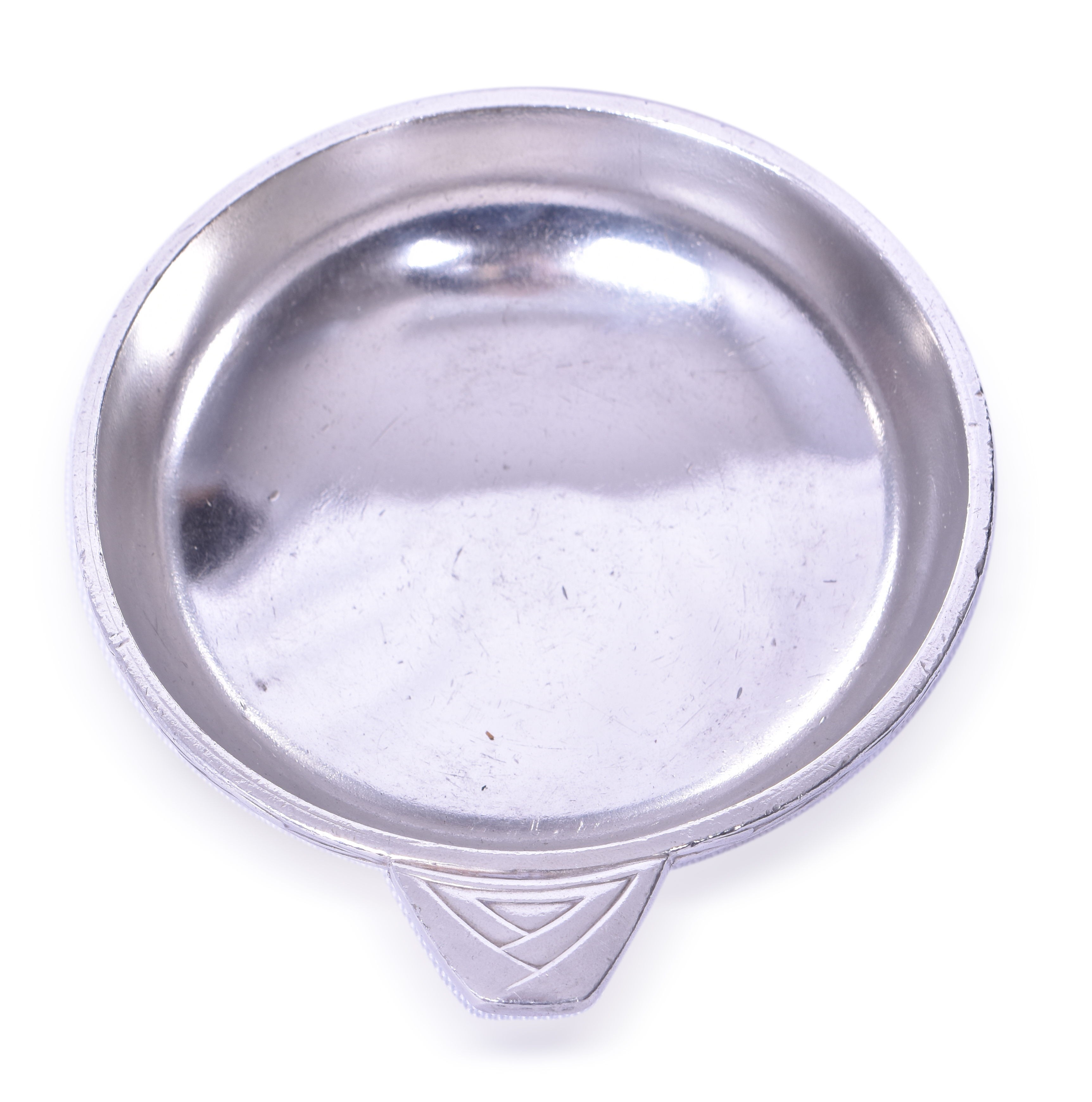 3239 - International Silver Co. Golden Rocket, Rock Island and Southern Pacific Railroad Ice Cream Saucer with Tab Handle. thumbnail