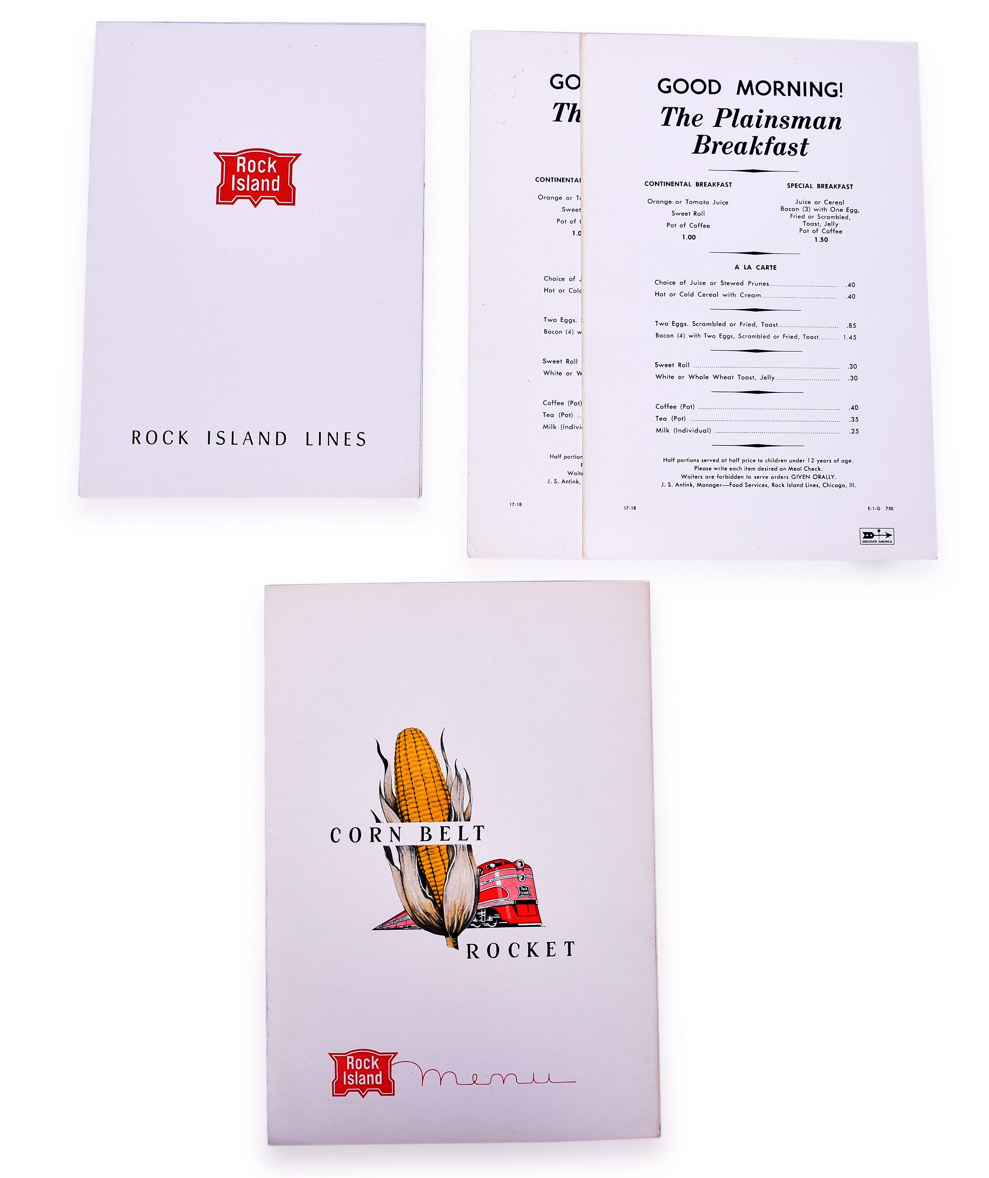 3247 - Corn Belt Rocket Chicago, Rock Island Lines and Southern Pacific Railroad Menus thumbnail