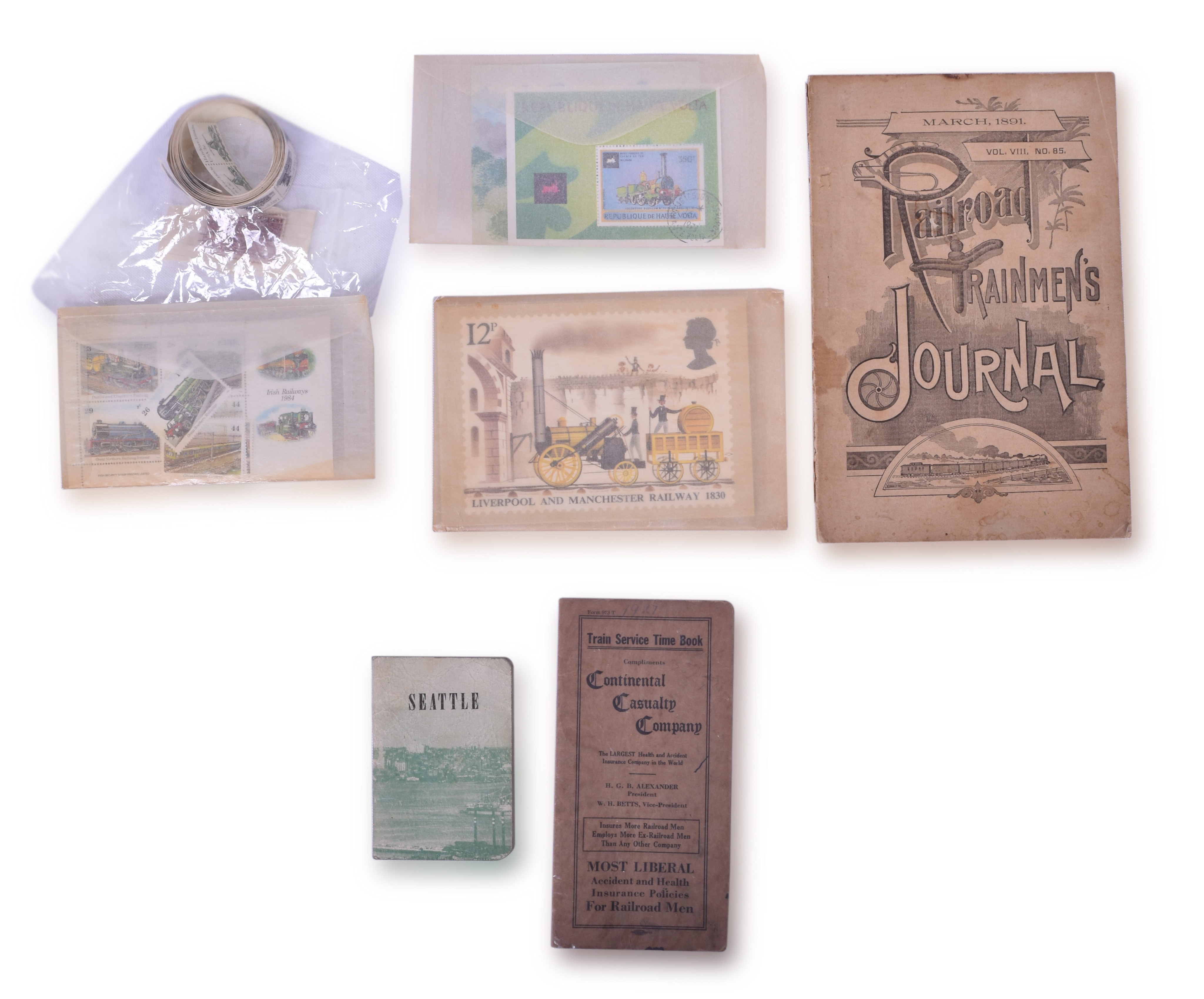 3256 - Irish Railways, Liverpool & Manchester Republique Du Tchad, Republique De Haute_Volta Railroad Postage Stamps, Telephone Handbook, & 1891 Journal thumbnail