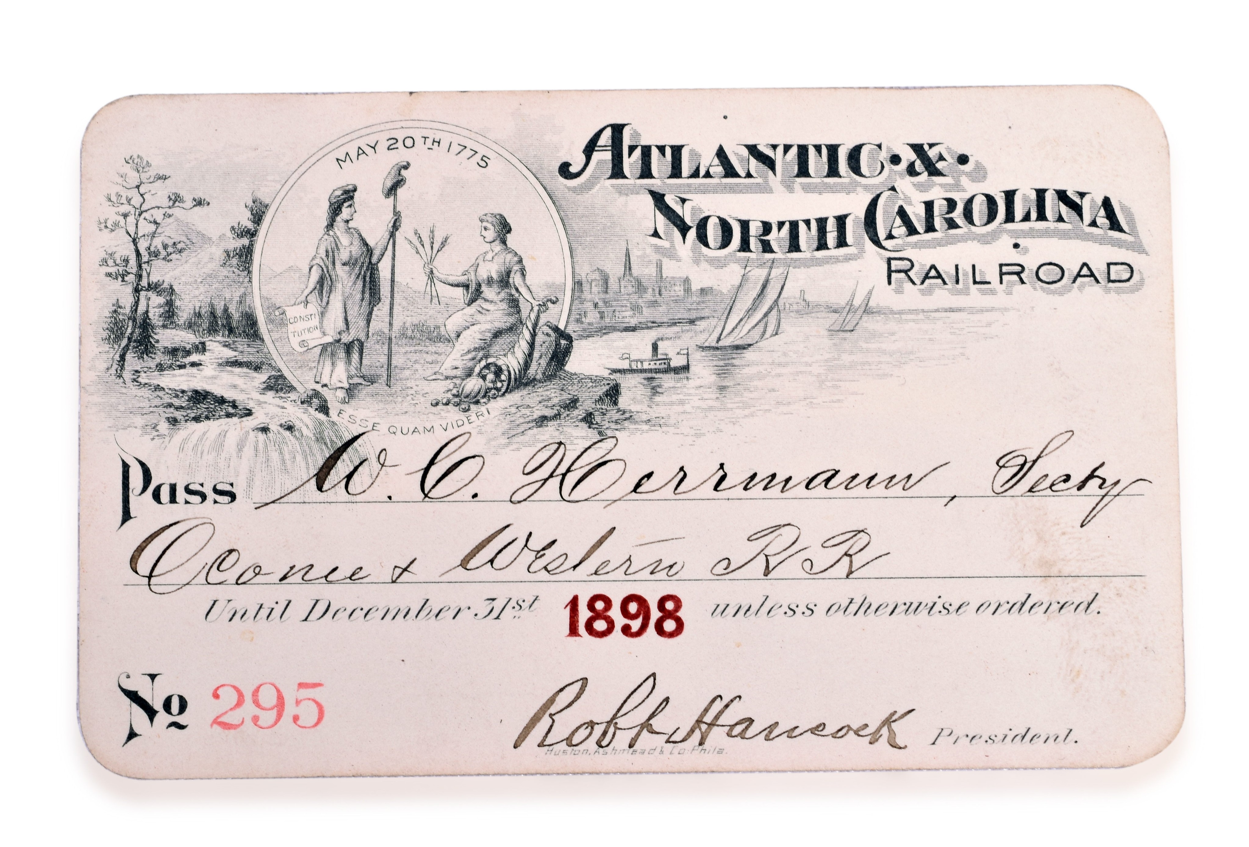 3267 - Atlantic and North Carolina Railroad 1898 Annual Pass thumbnail