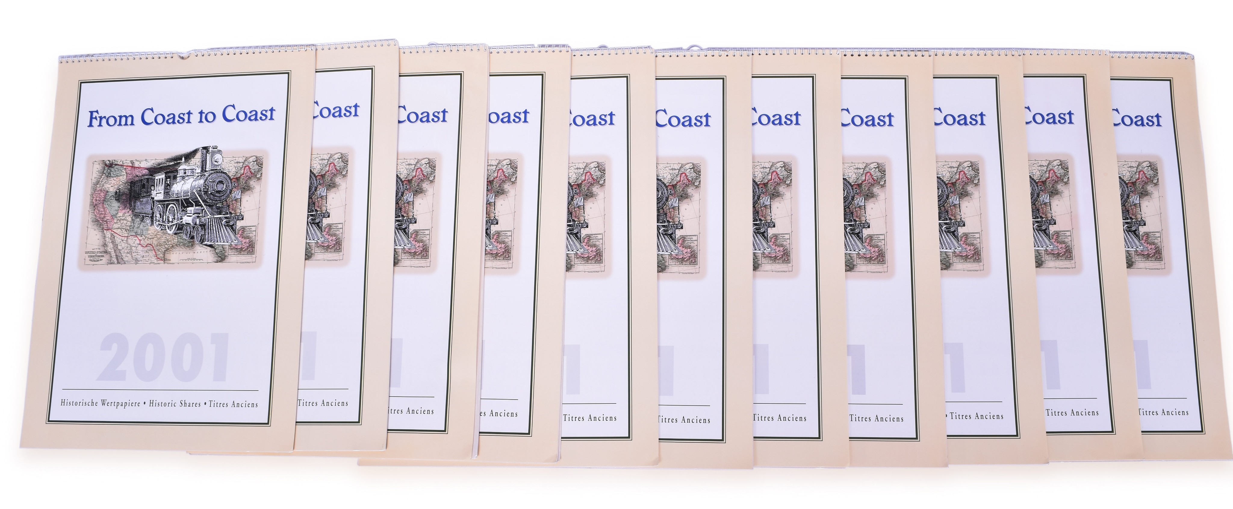 3278 - Ten 2001 Historic Shares Railroad Stock Calendars thumbnail