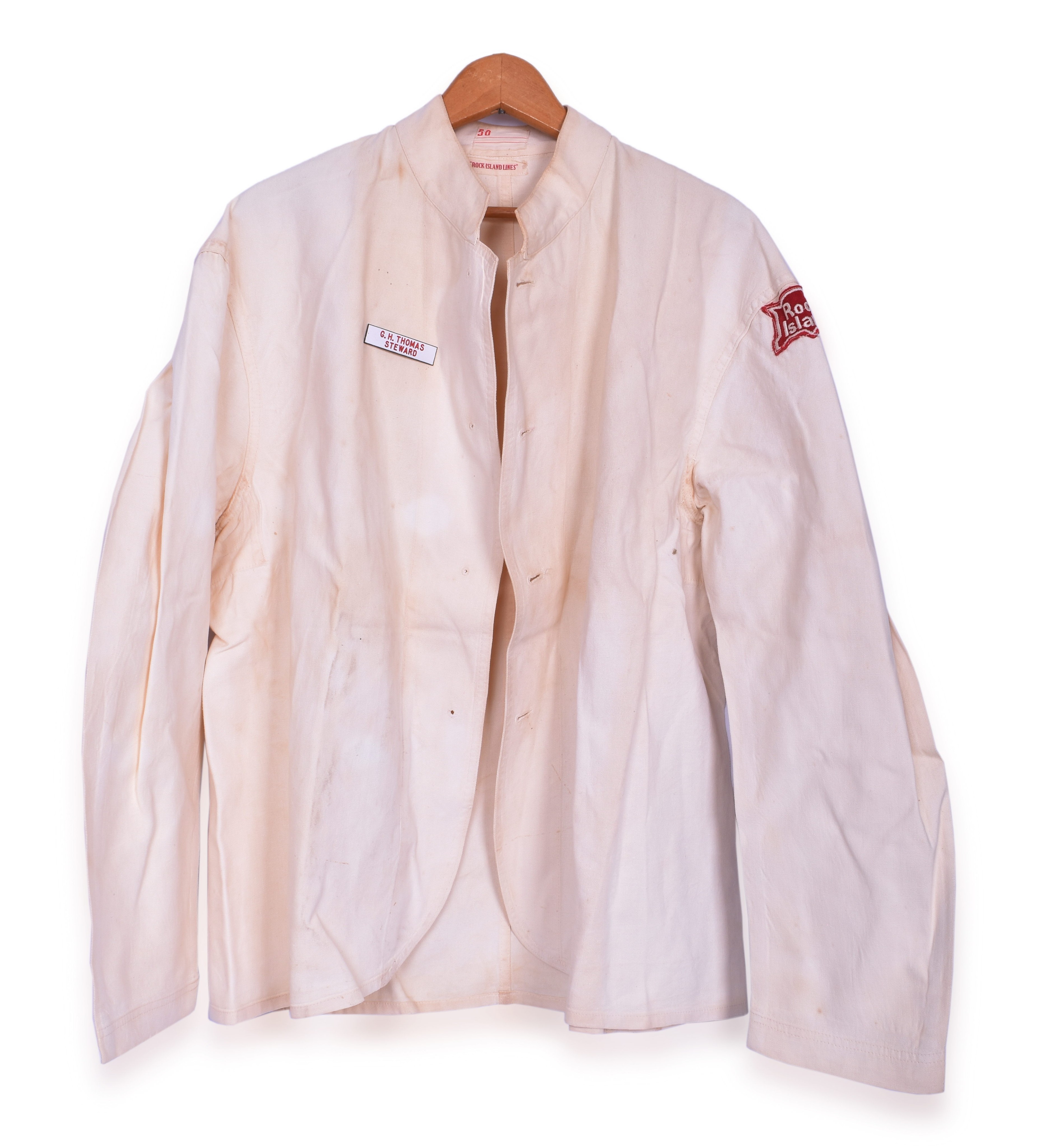 3287 - The Chicago, Rock Island and Pacific Railroad Steward Jacket, Name Tag & Wooden Logoed Hanger thumbnail