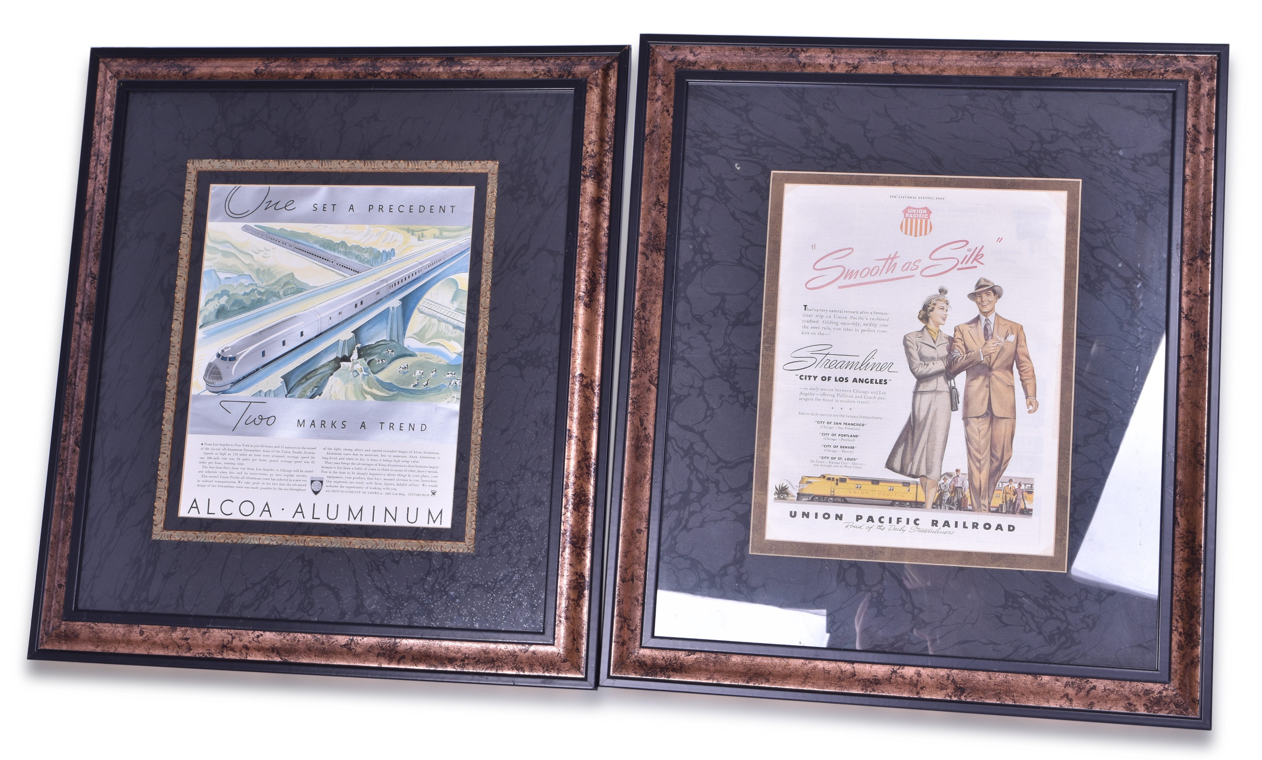 3304 - Four Framed Railroad Advertisements - Union Pacific, Milwaukee Road, Great Northern - City of Los Angeles, EMD, etc. thumbnail