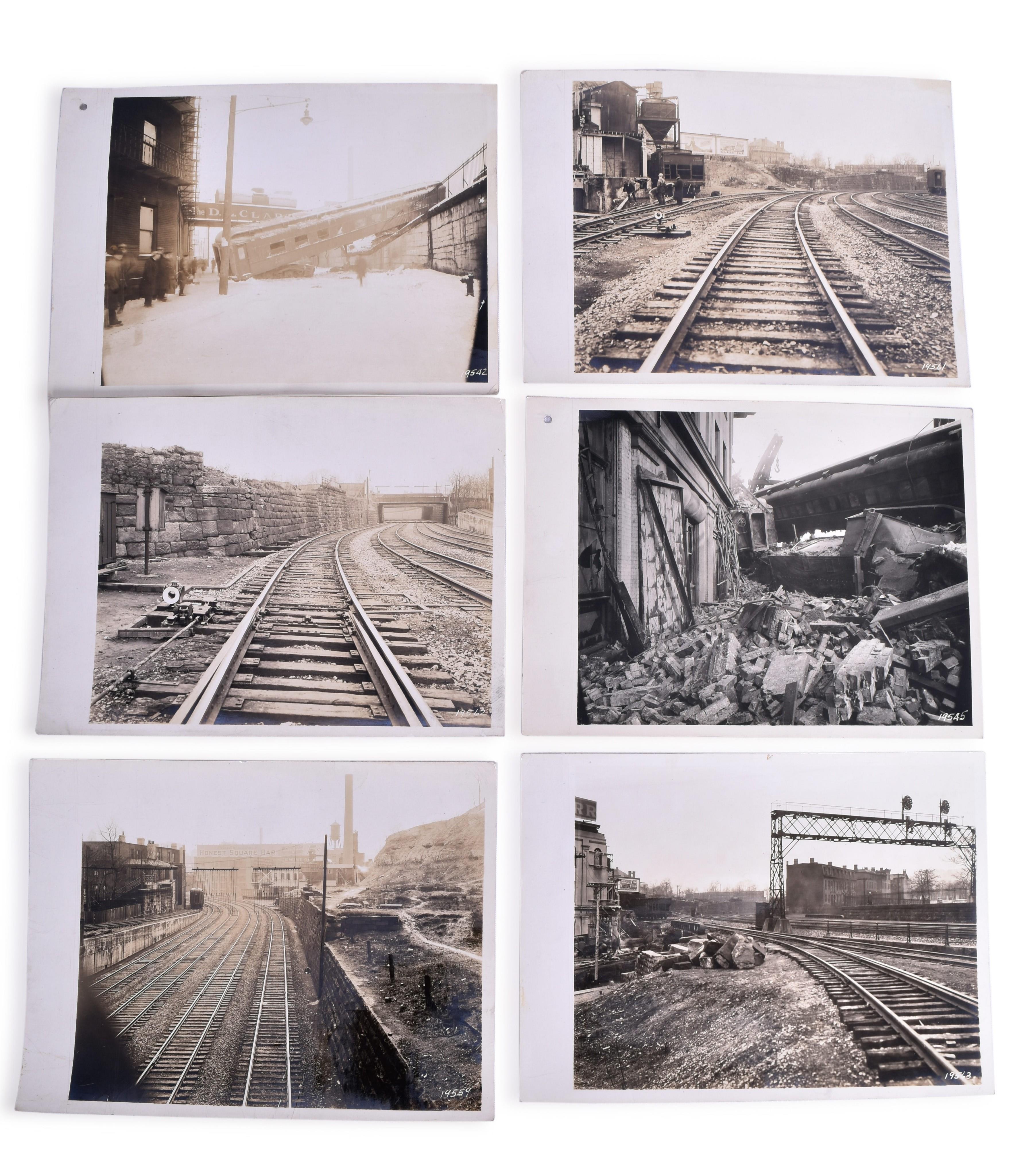 3329 - 25 Pennsylvania Railroad Original Black & White Photos Depicting 1934 Pittsburgh Derailment . thumbnail