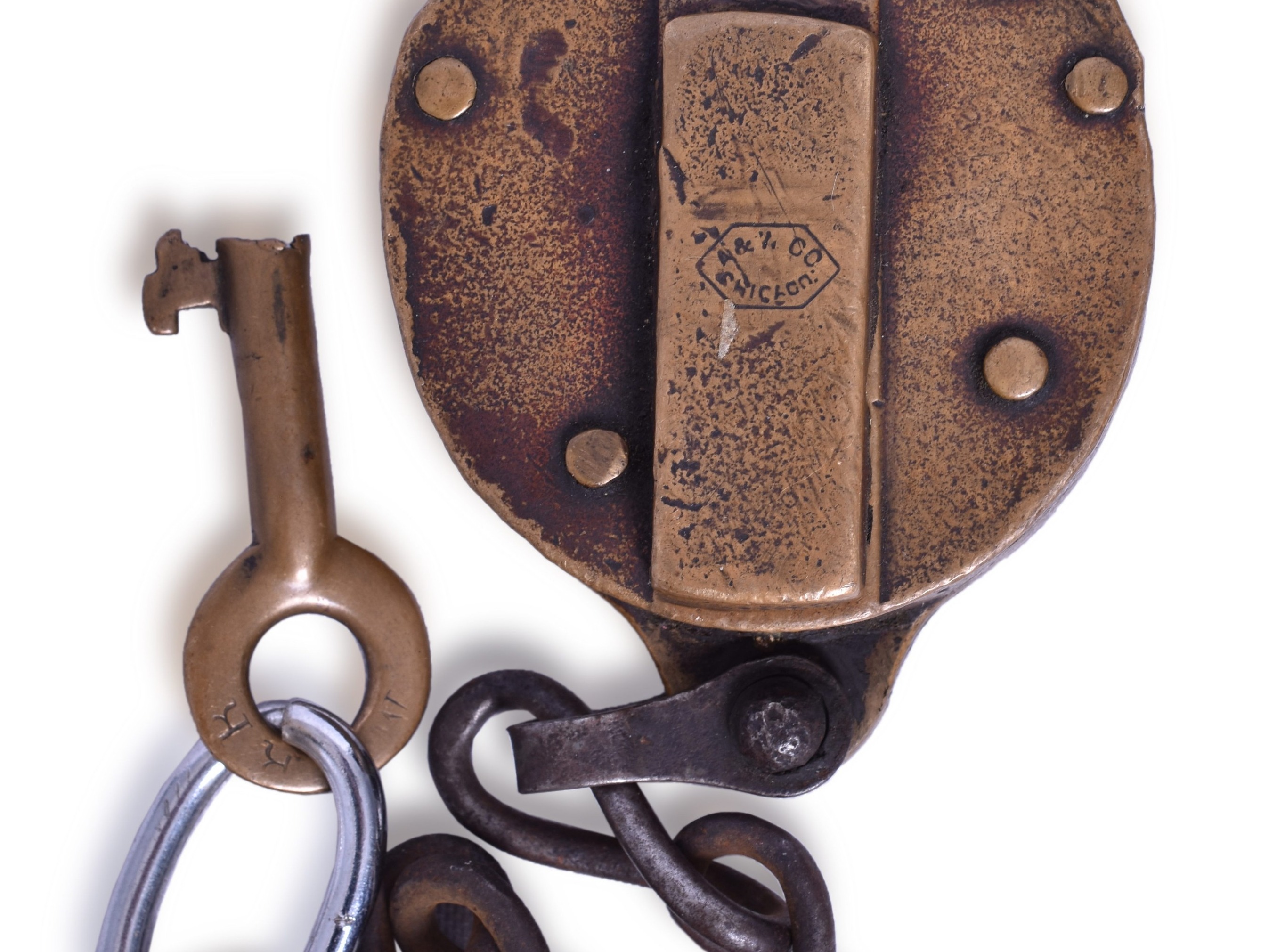 3334 - A&W Burlington, Cedar Rapids & Northern Railroad Heart Shaped Brass Switch Lock thumbnail