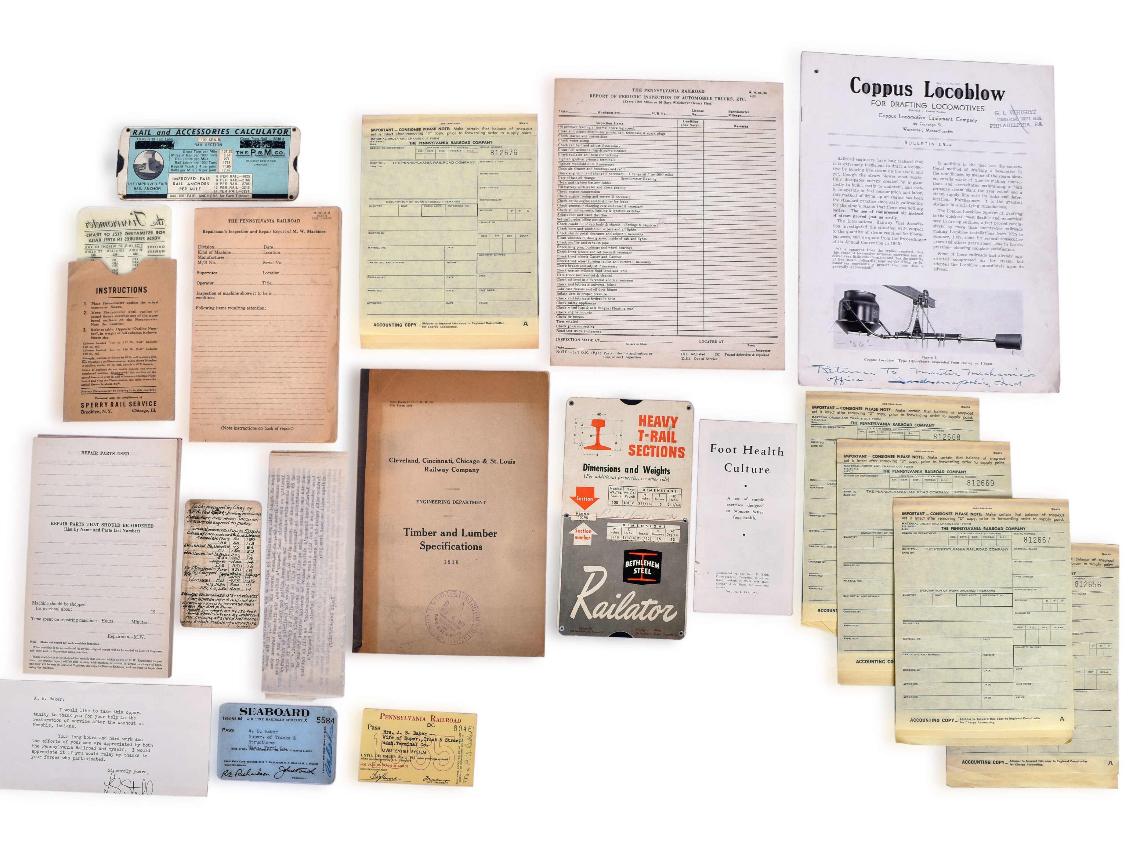 3337 - Pennsylvania Railroad Baker Family Collection of Personal Notes, Maintenance of Way Blueprints, Spec. Booklets & Misc. Carbon Slips thumbnail