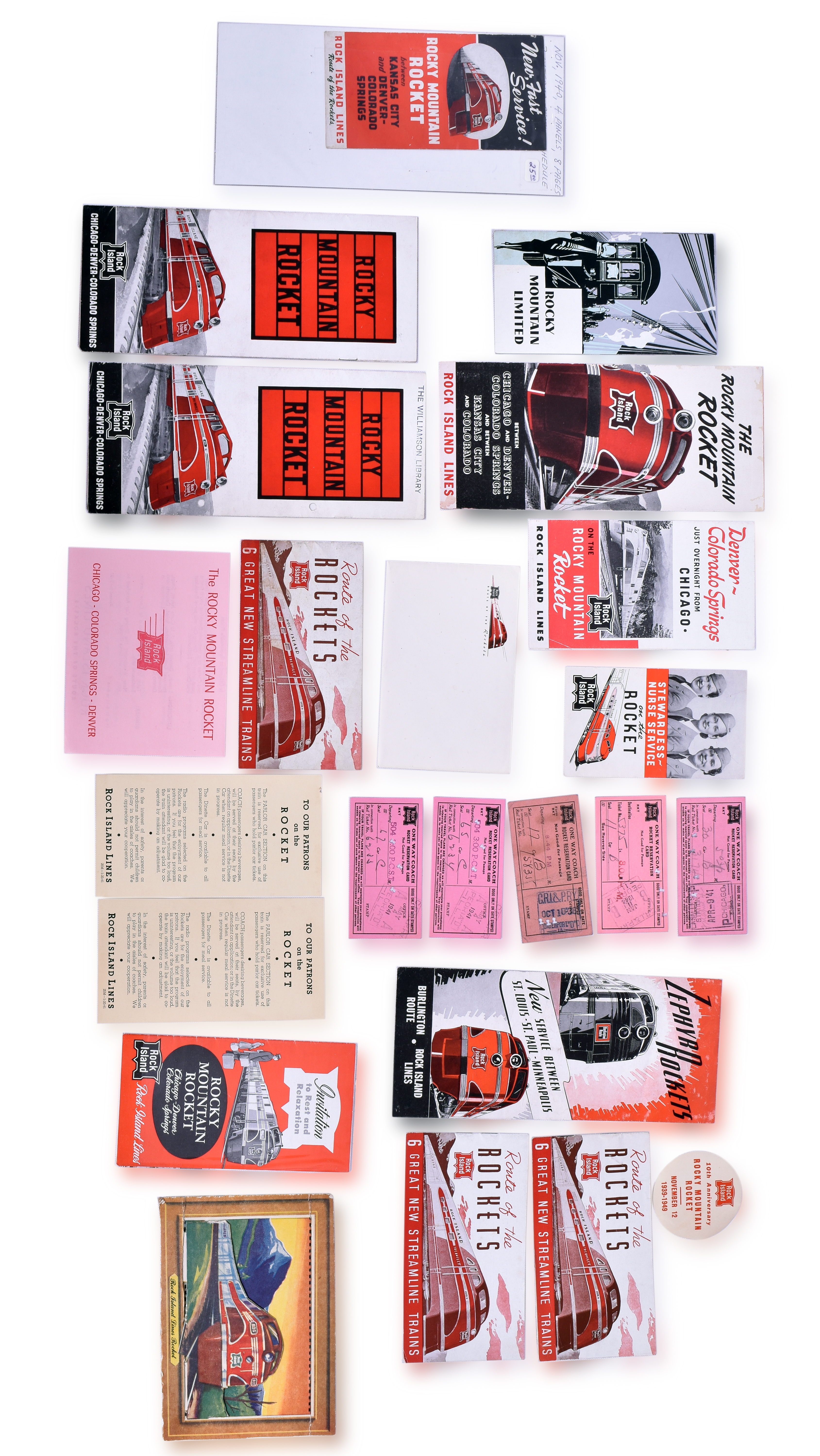 3349 - The Chicago, Rock Island and Pacific Railroad Rocky Mountain Rockets, Zephyr Rockets Route of the Rockets Brochures, Pamphlets, Ticket Stubs, Letterhead & Envelope thumbnail