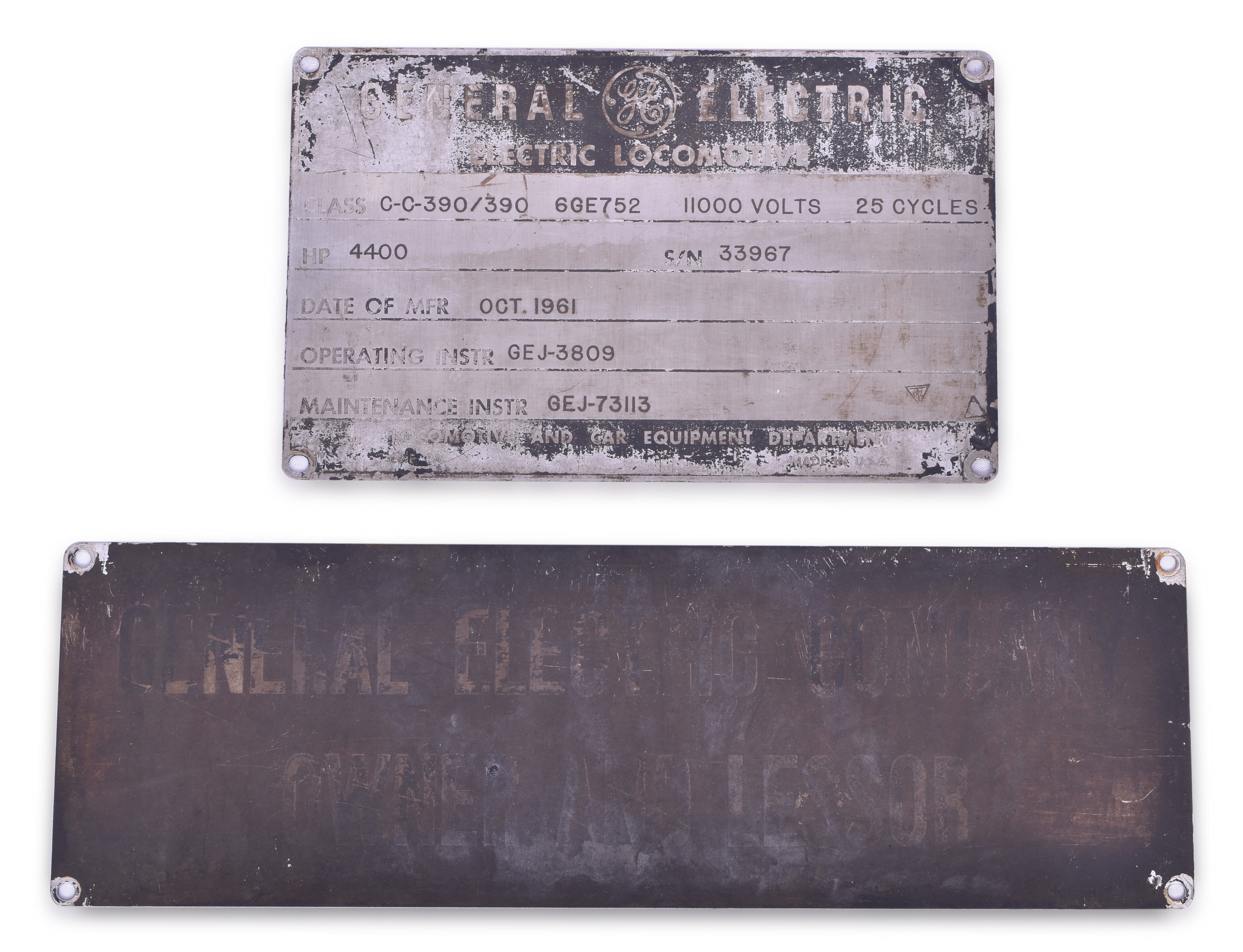 3350 - Pennsylvania Railroad E-44 Electric Locomotive Builders Plate and Trust Plate thumbnail