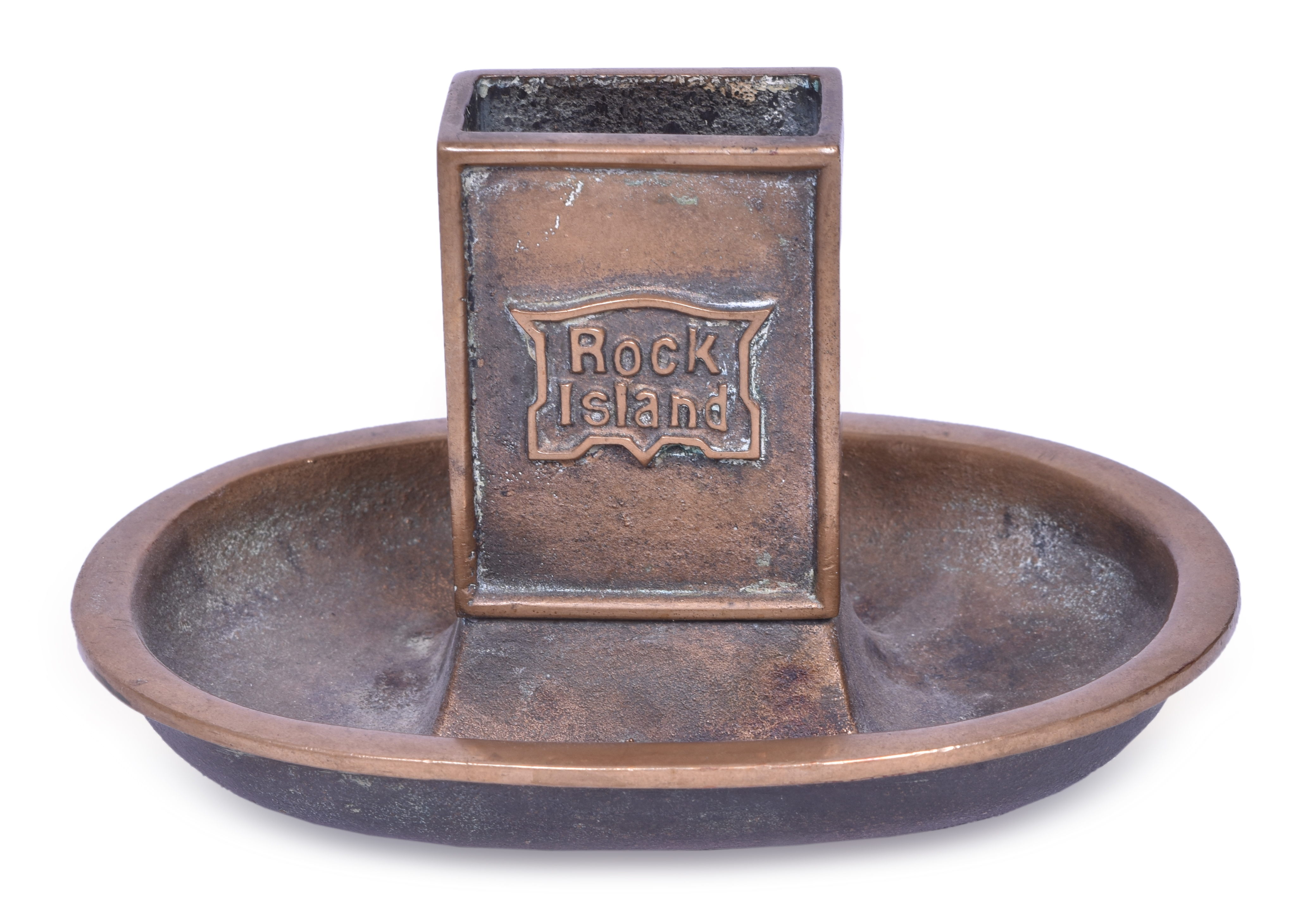3360 - Reiffel & Husted Cast Bronze Rock Island Railroad Match Holder / Ash Tray thumbnail