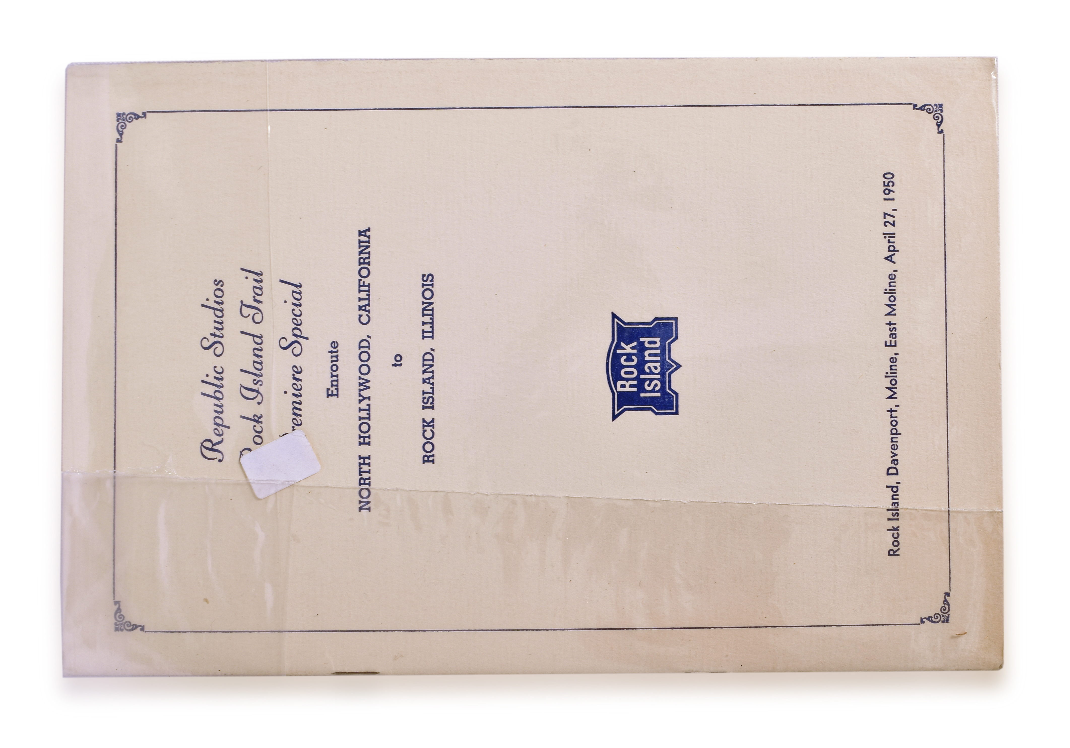 3373 - Rock Island and Pacific Railroad Republic Studios Rock Island Trail Premiere Special Enroute North Hollywood, California to Rock Island, Illinois Menu thumbnail