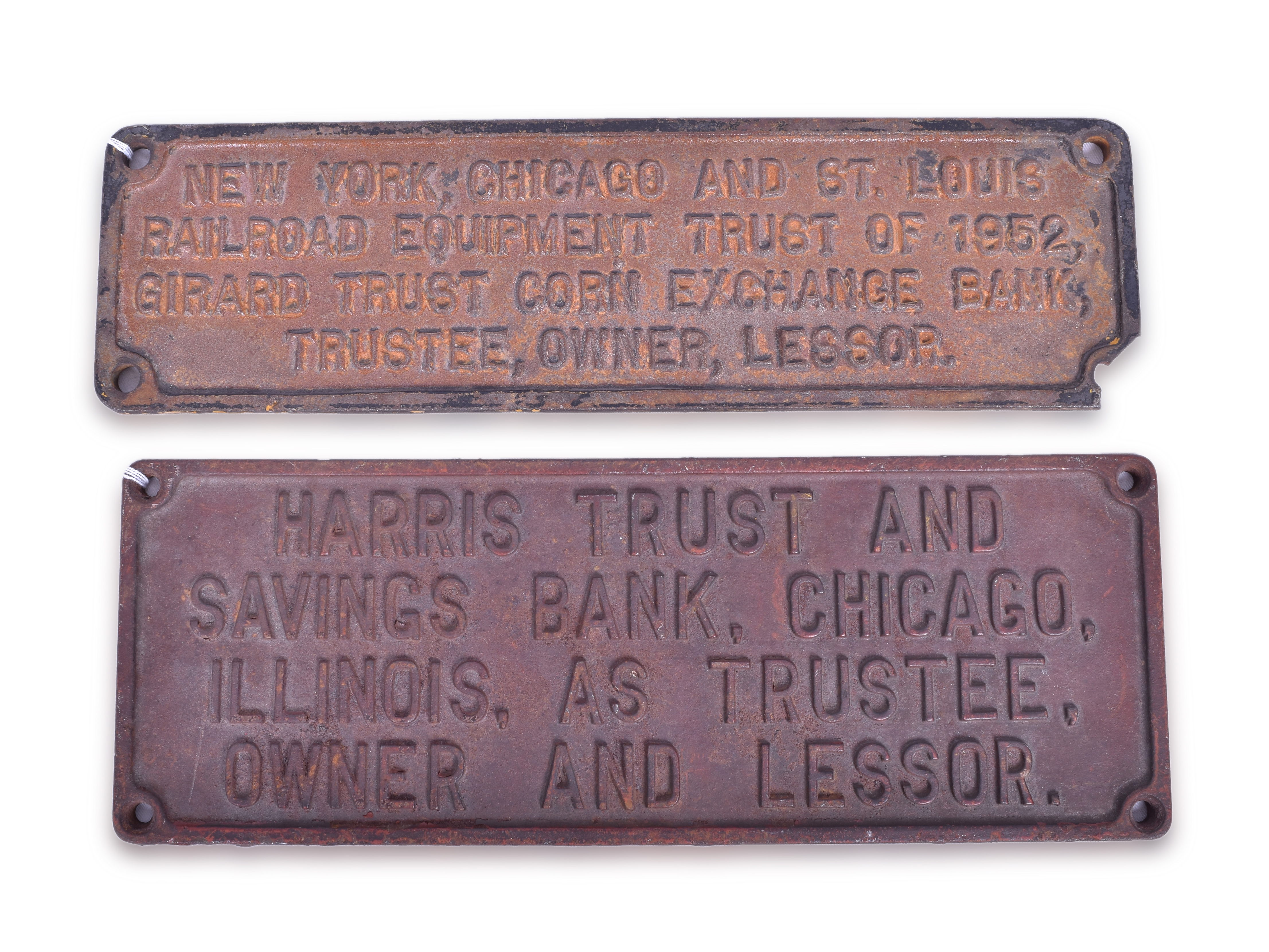 3414 - Nickel Plate Railroad and Harris Trust Cast Iron Trust Plates thumbnail