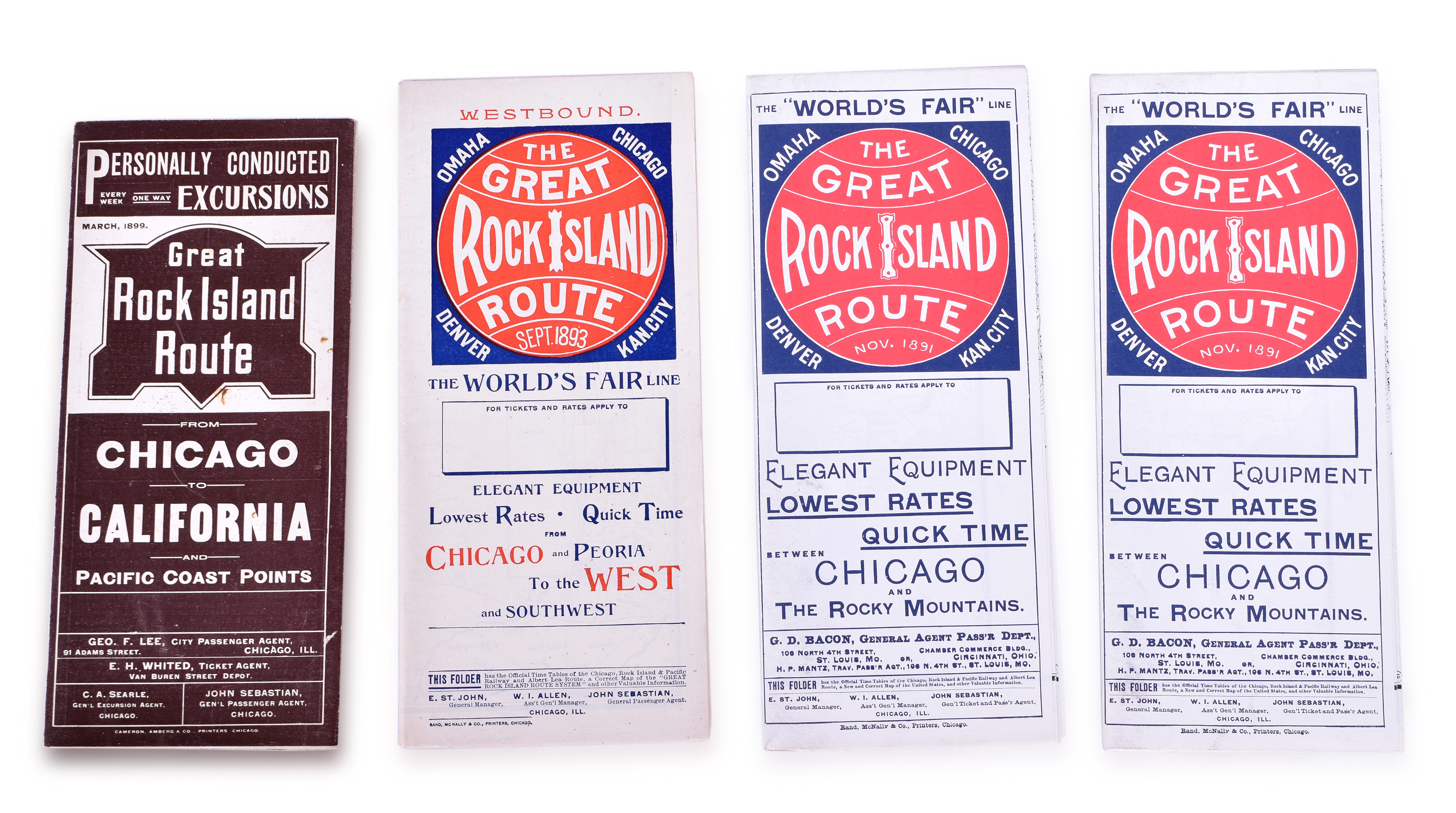 3415 - Four Late 1800s Chicago, Rock Island & Pacific Railroad Public Timetables thumbnail