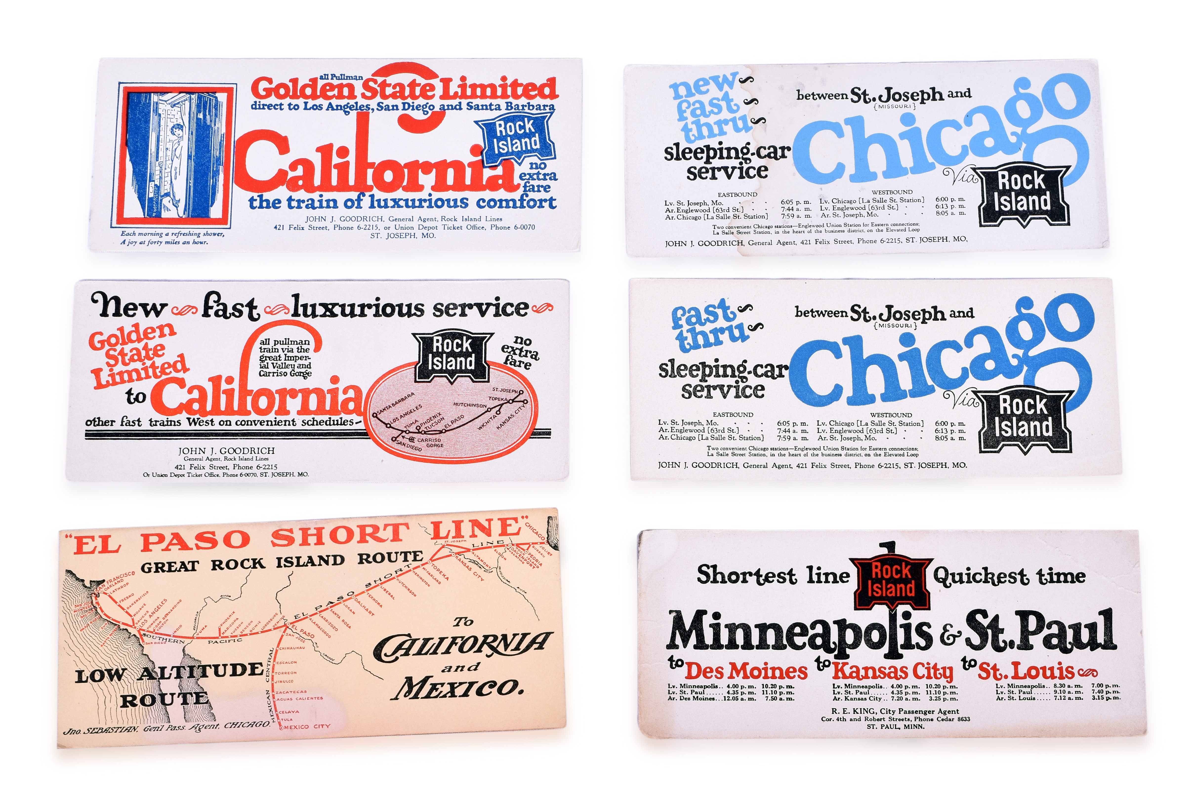 3417 - Six Rock Island Railroad Advertising Ink Blot Cards - Golden State Limited, California, El Paso, Chicago, etc. thumbnail