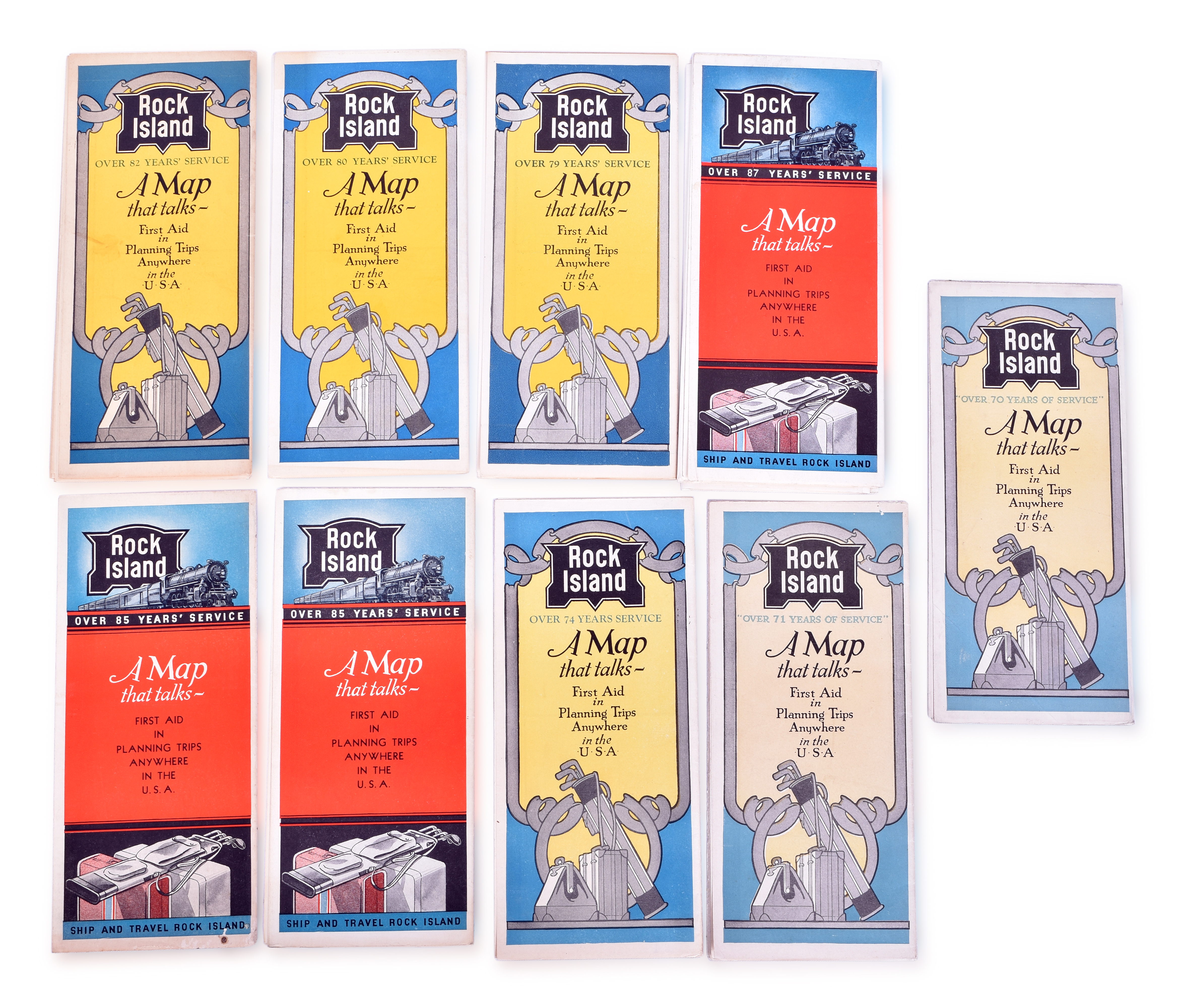 3421 - Nine Rock Island Railroad Maps With Years of Service thumbnail